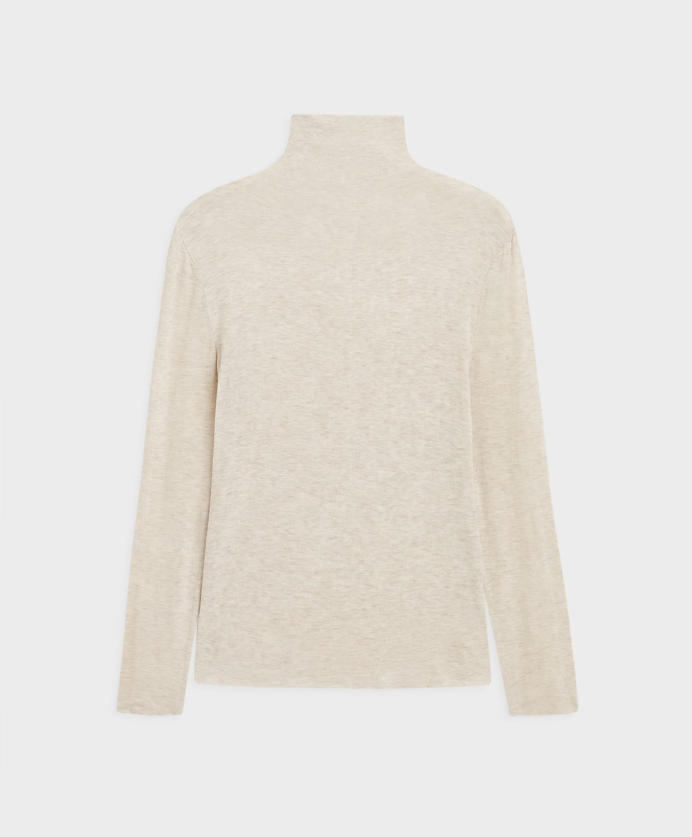 Oysho Extra-fine Long-sleeved T-shirt With High Neck Sand Melange | FKDLSY-420