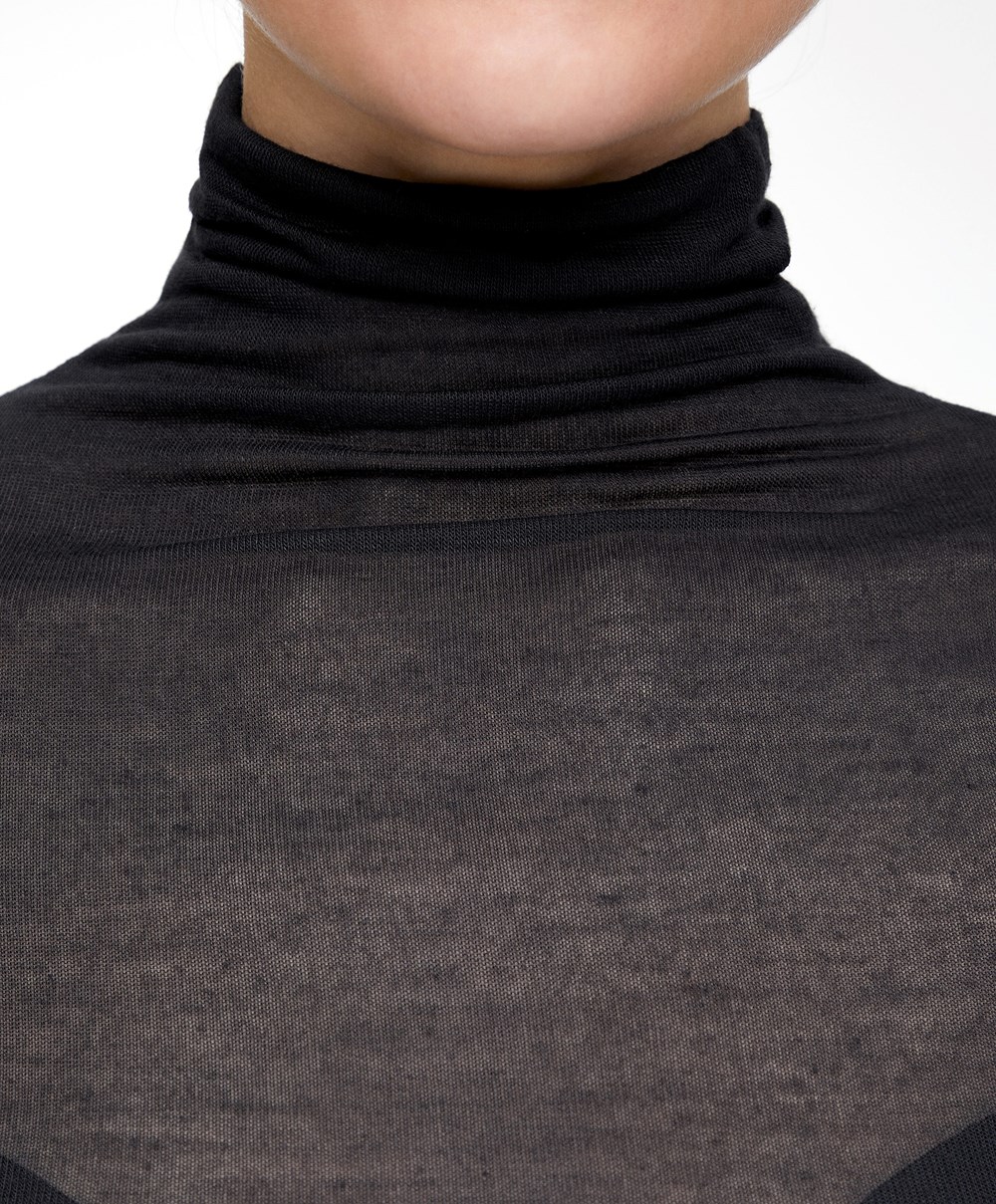 Oysho Extra-fine Long-sleeved T-shirt With High Neck Anthracite | NUDZWP-134