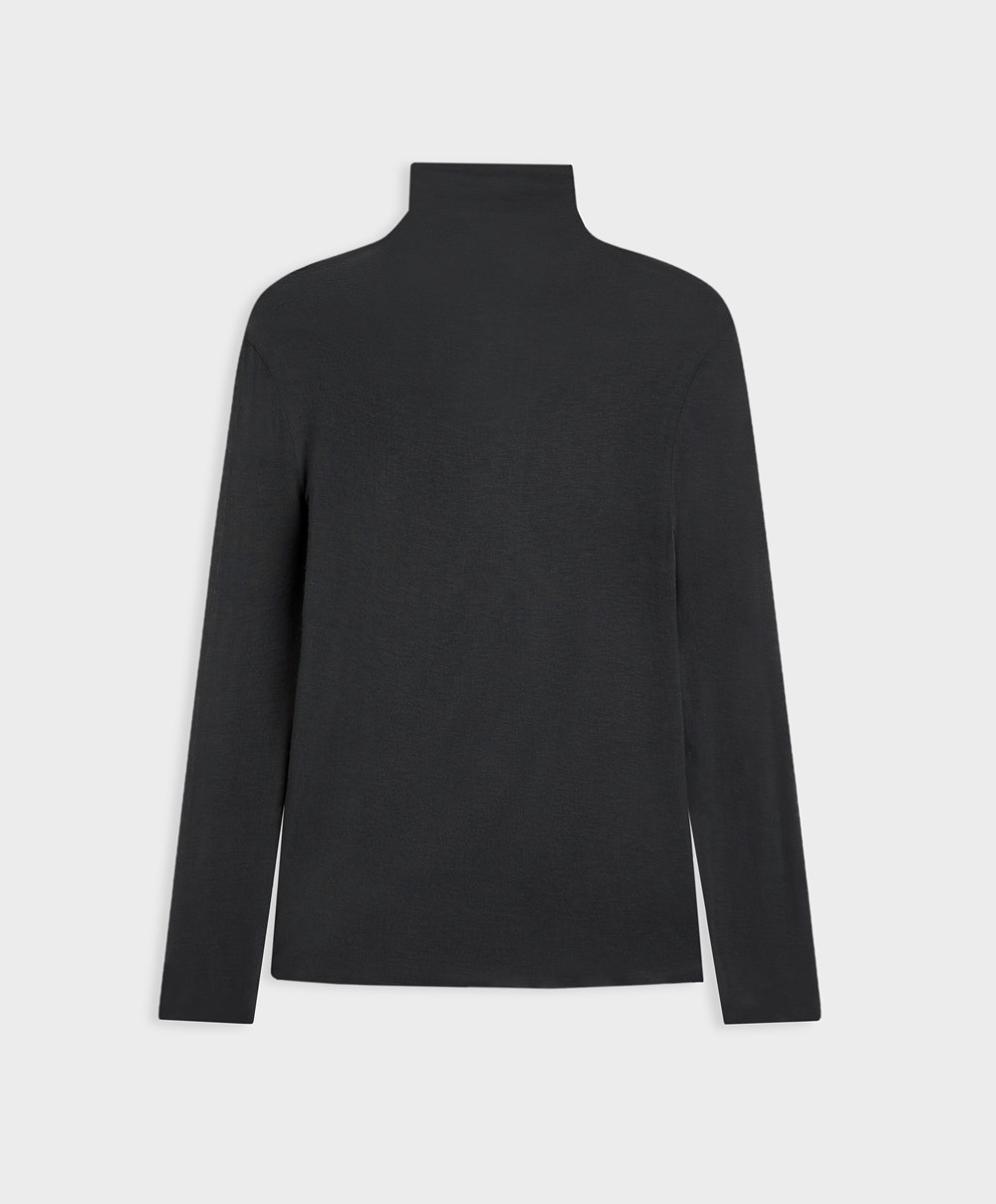 Oysho Extra-fine Long-sleeved T-shirt With High Neck Anthracite | NUDZWP-134