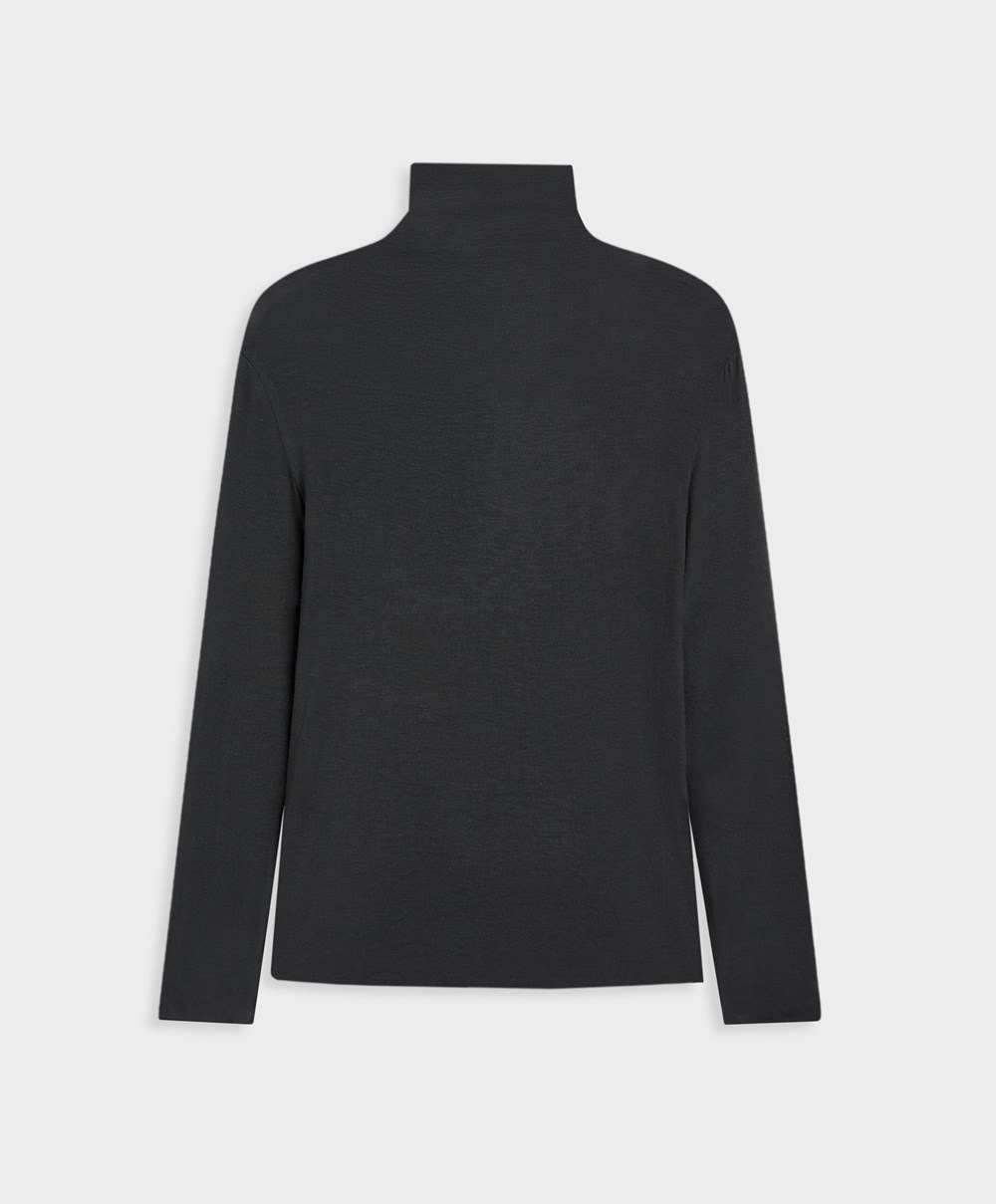 Oysho Extra-fine Long-sleeved T-shirt With High Neck Anthracite | NUDZWP-134