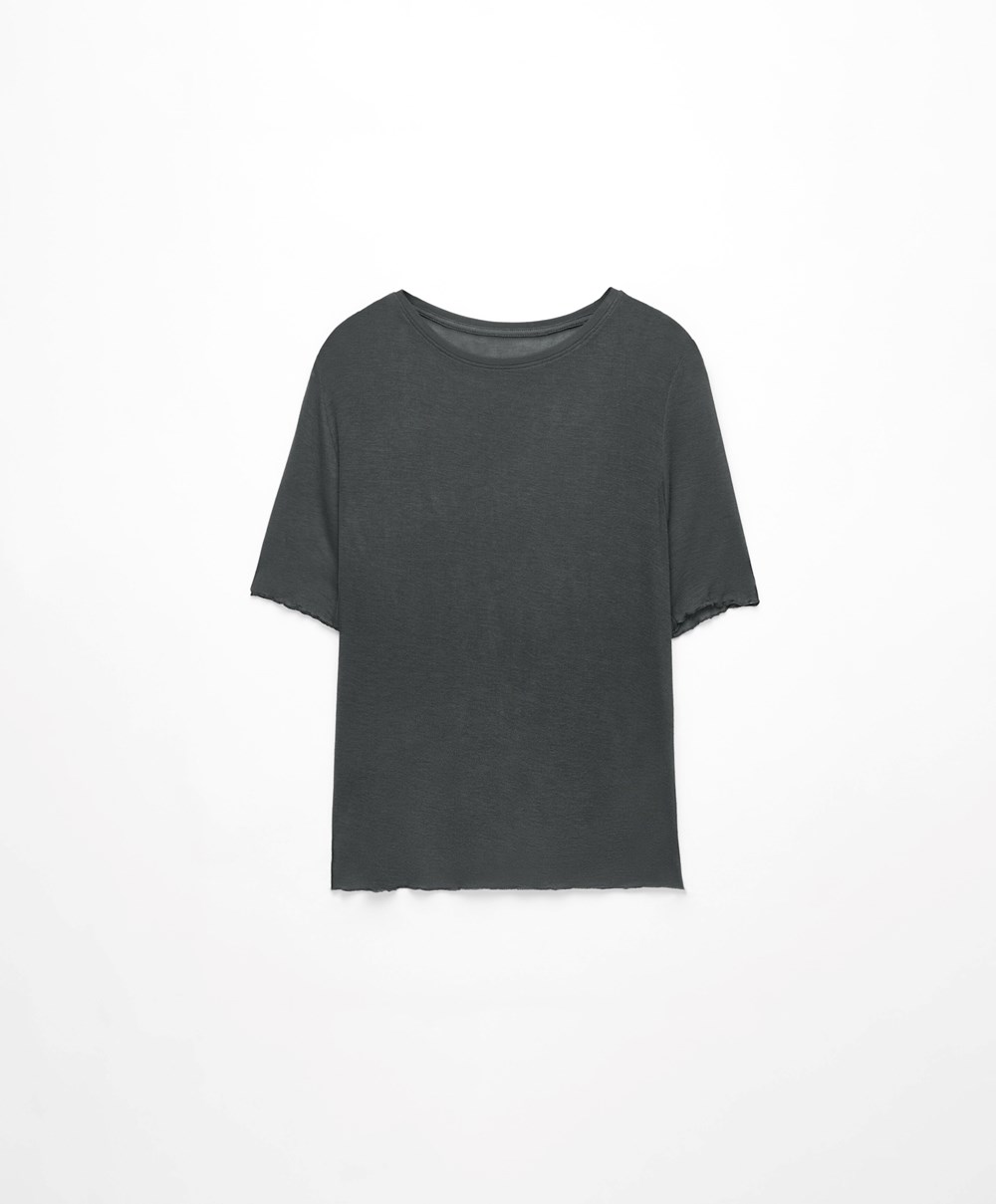 Oysho Extra-fine Rövid-sleeved T-shirt Sötét | FZRSLJ-136