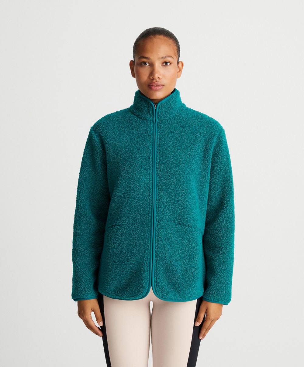 Oysho Faux-shearling Jacket Zöld | FLUDCO-534