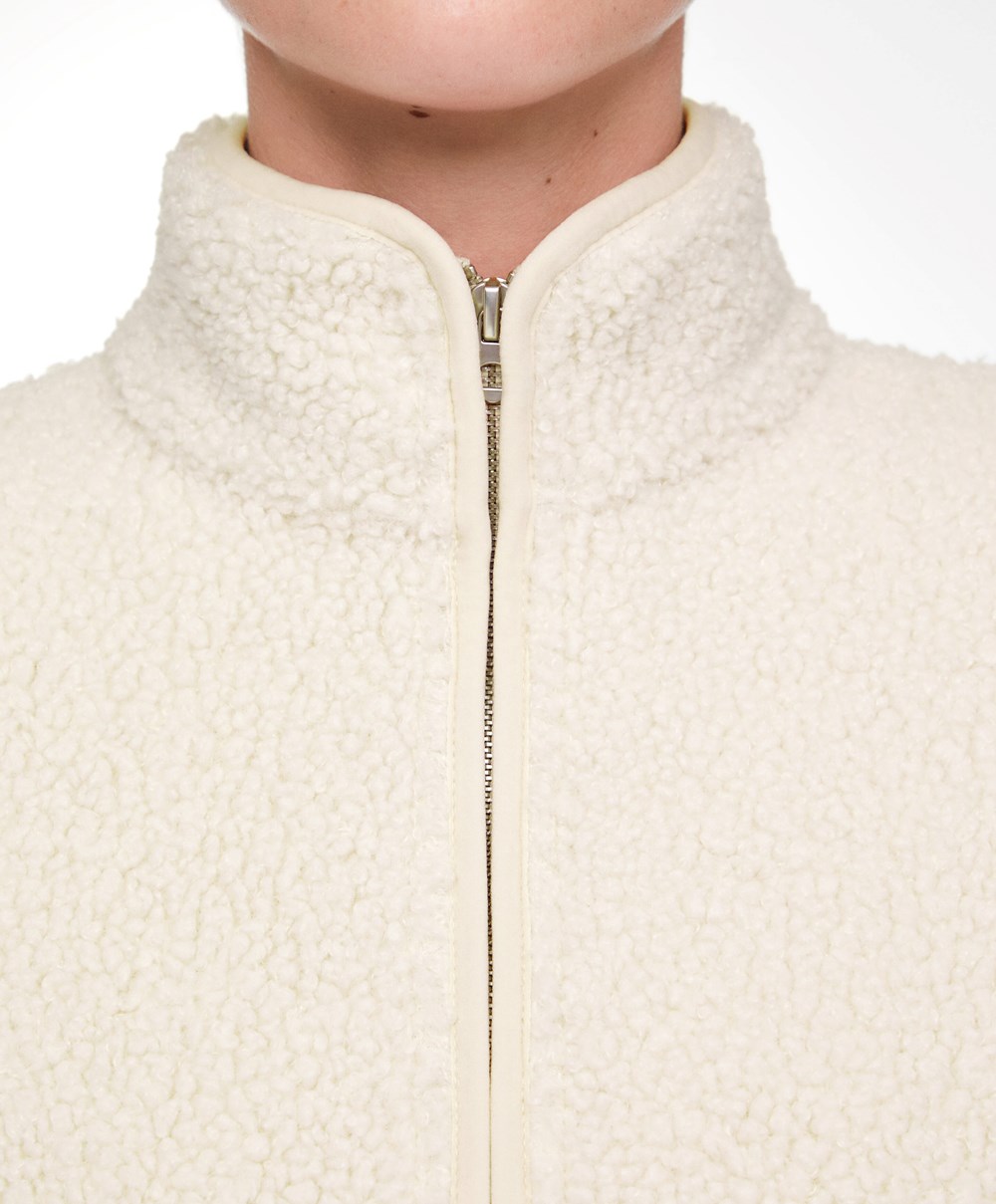 Oysho Faux-shearling Rövid Jacket Ecru | IRKTLE-062