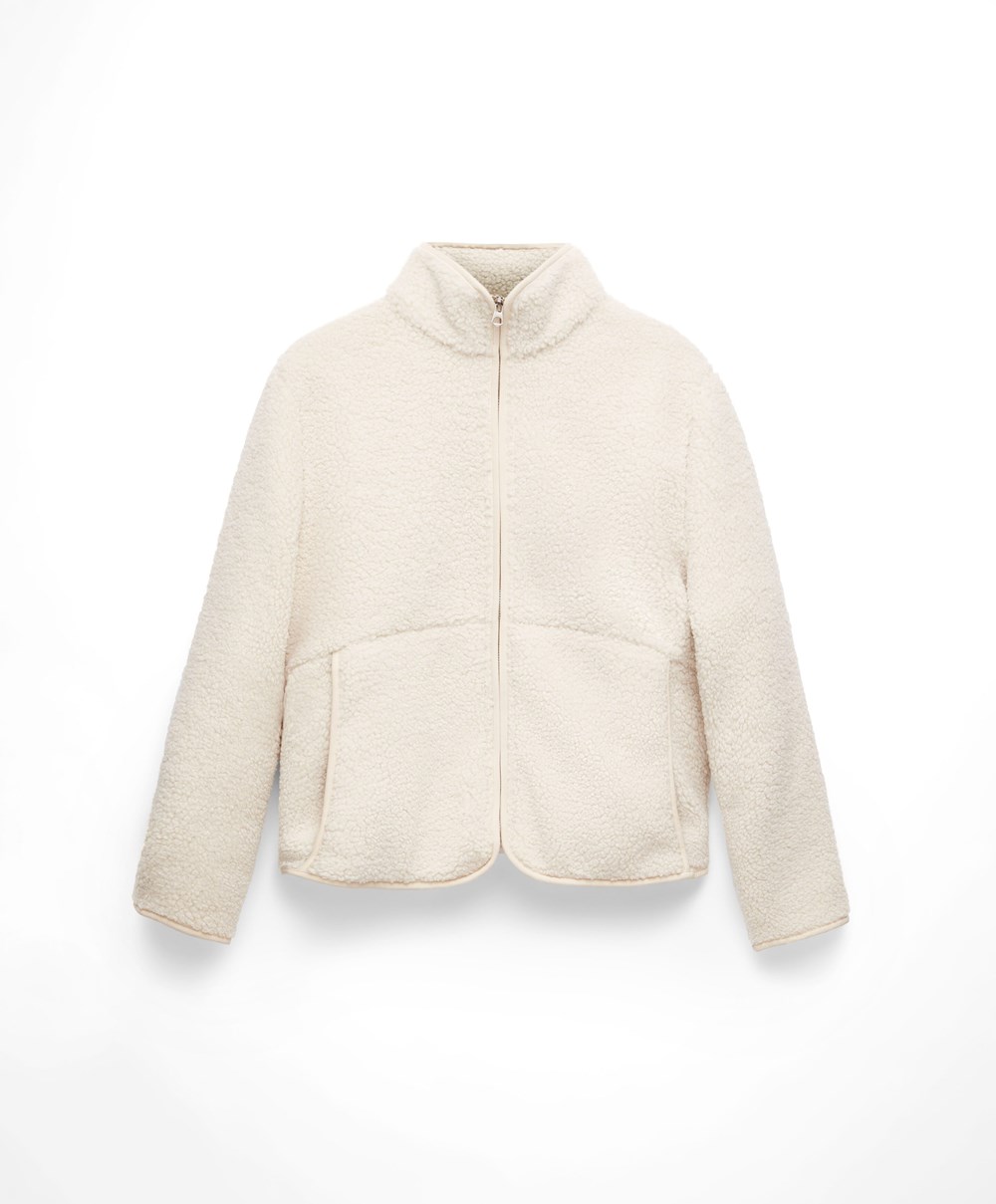 Oysho Faux-shearling Rövid Jacket Ecru | IRKTLE-062