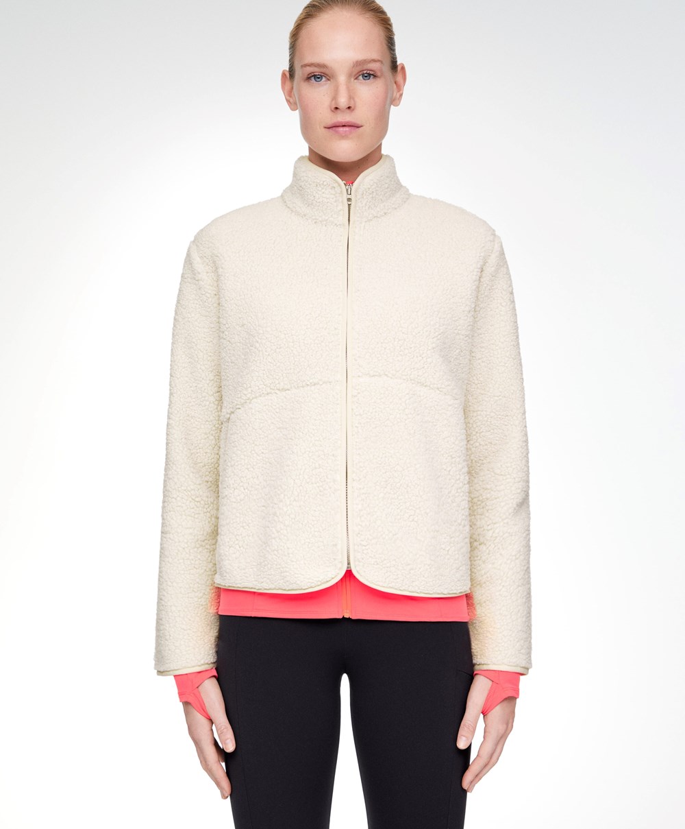 Oysho Faux-shearling Rövid Jacket Ecru | IRKTLE-062