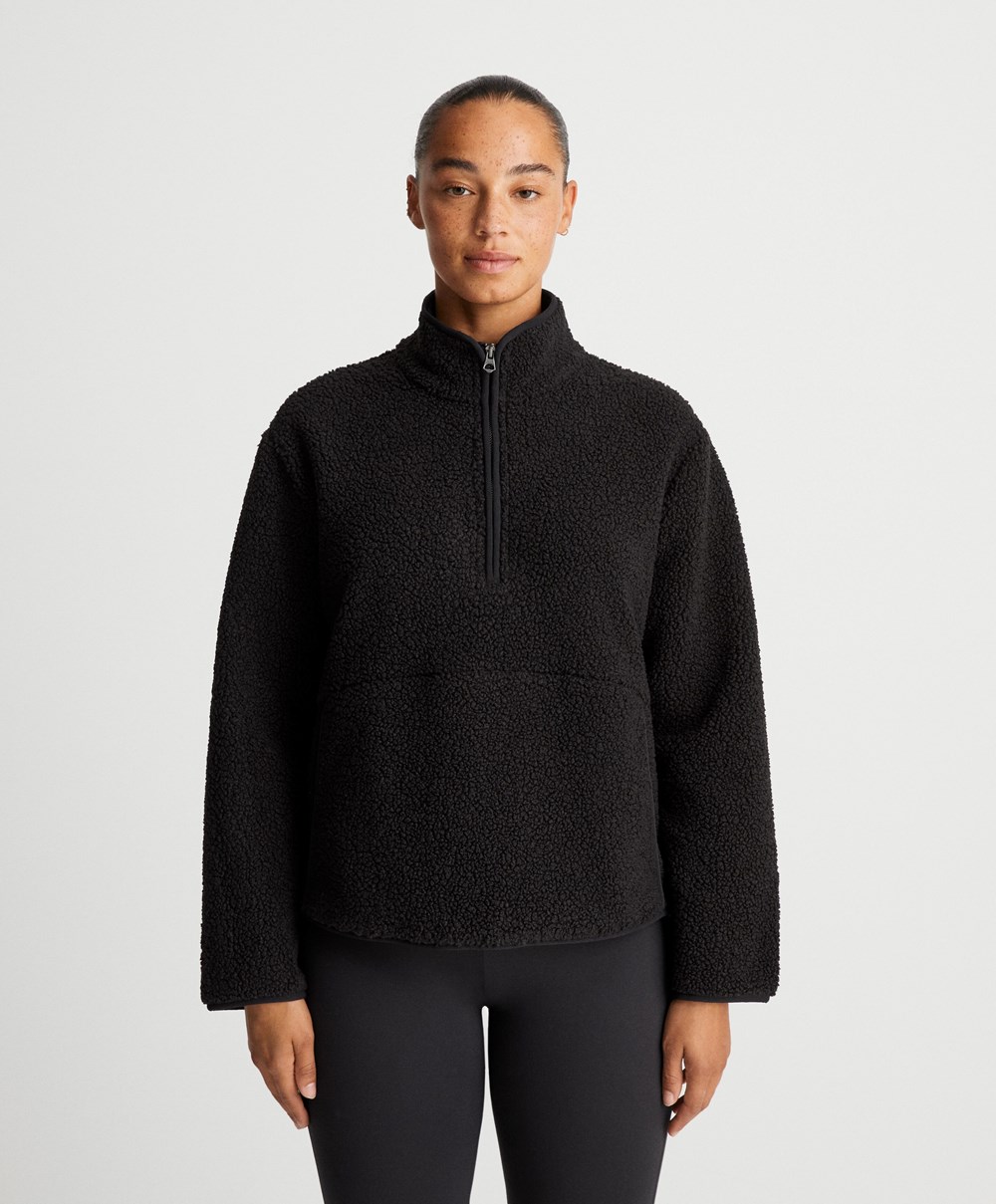 Oysho Faux-shearling Sweatshirt Fekete | SINRQA-269