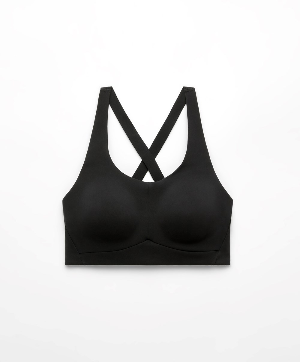 Oysho Firm Support Compressive Sports Bra Fekete | WNDMYO-821