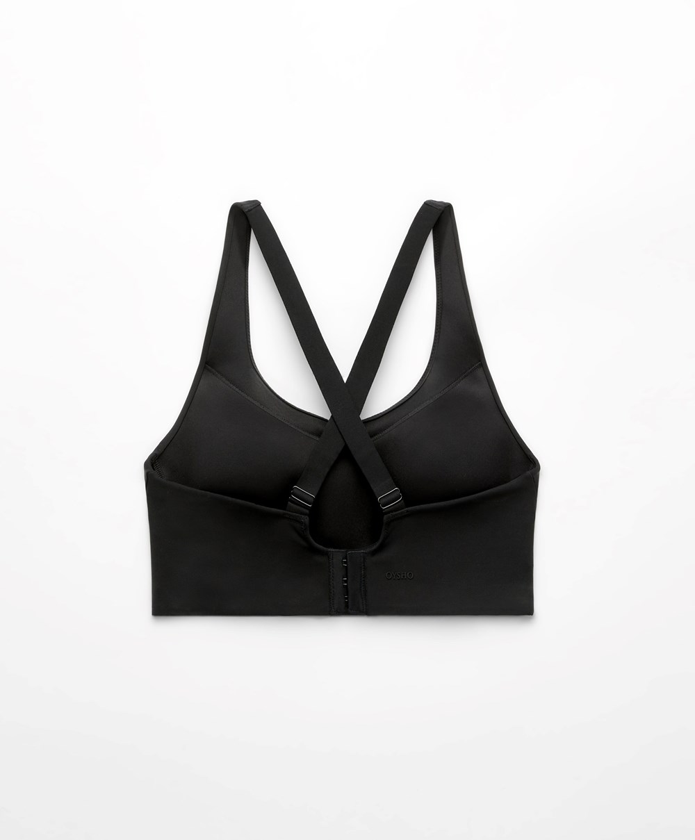 Oysho Firm Support Compressive Sports Bra Fekete | WNDMYO-821