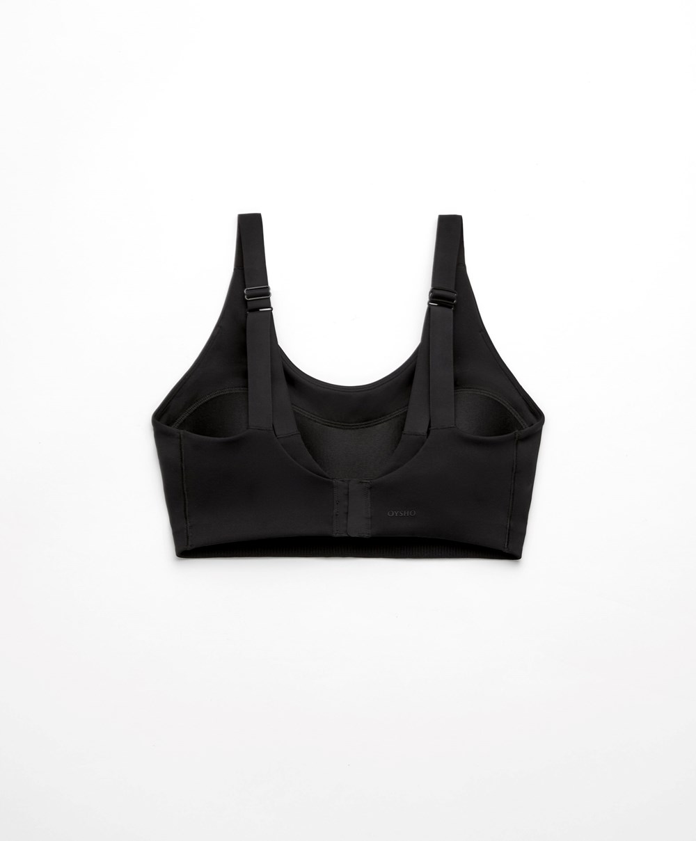 Oysho Firm-support Sports Bra Fekete | PGUZED-649