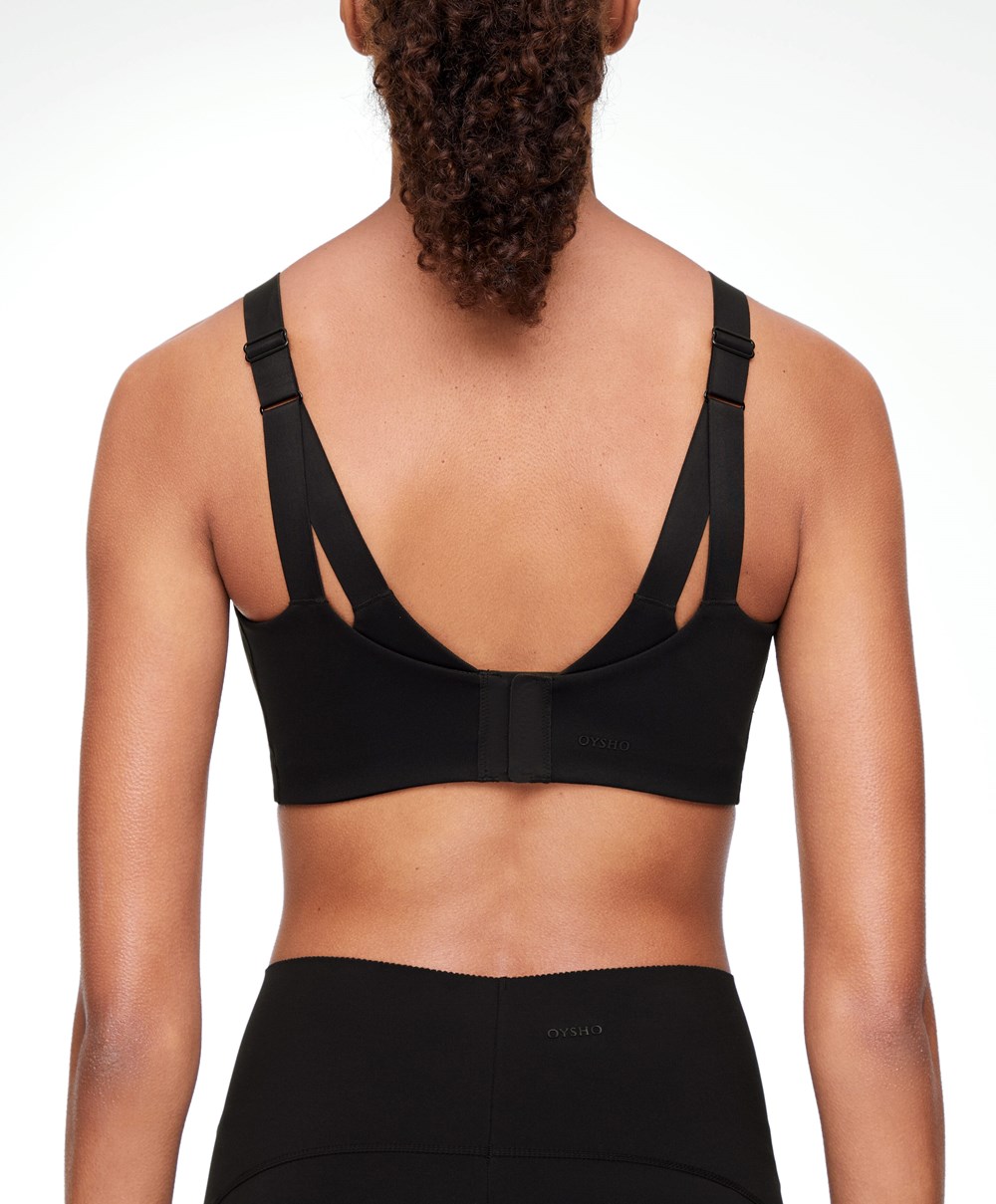 Oysho Firm-support Sports Bra Fekete | PGUZED-649