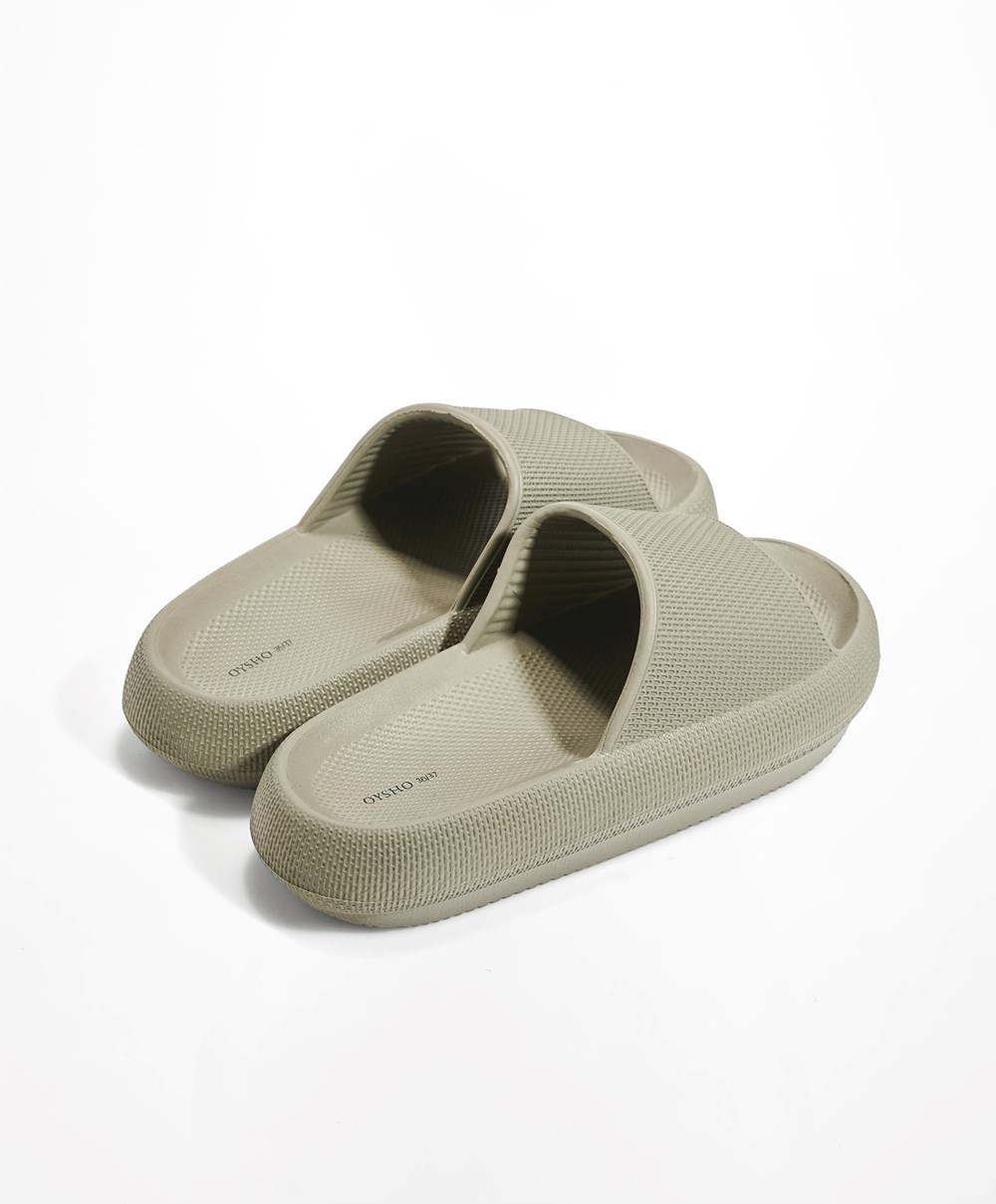 Oysho Flatform Sandals Khaki | EVYRPK-501