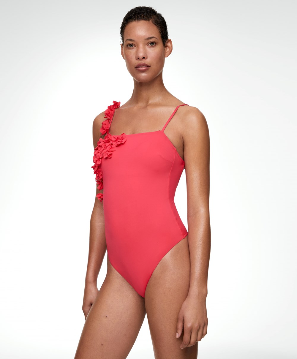 Oysho Floral Appliqué Bandeau Swimsuit Korall | NUCXMT-125