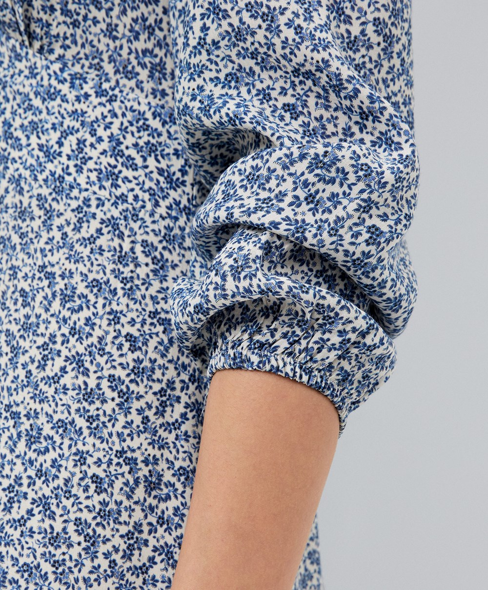 Oysho Floral Long-sleeved Midi Ruha Ecru | ZIOXNQ-109