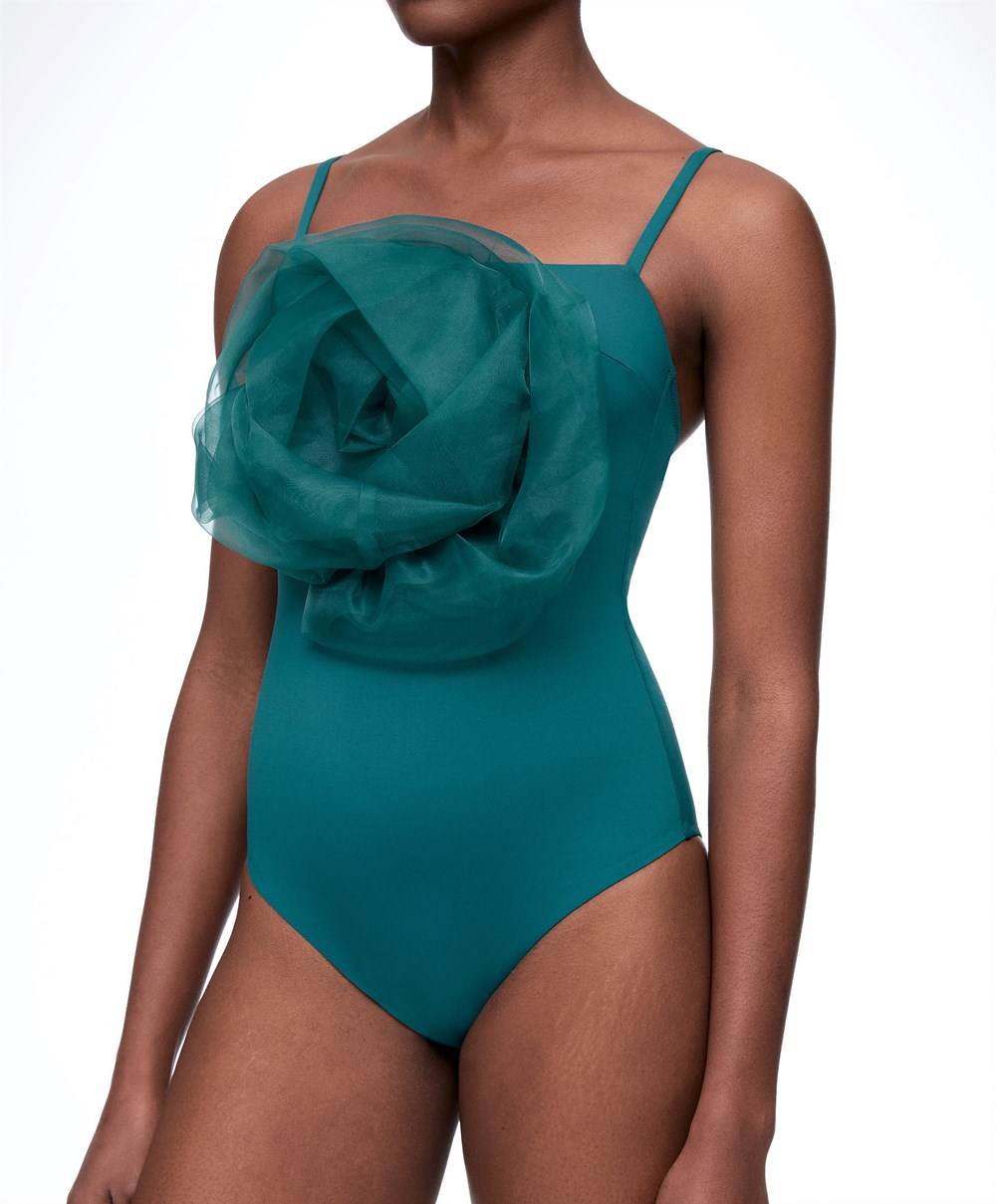 Oysho Floral Organza Swimsuit Zöld | VAKXWF-973