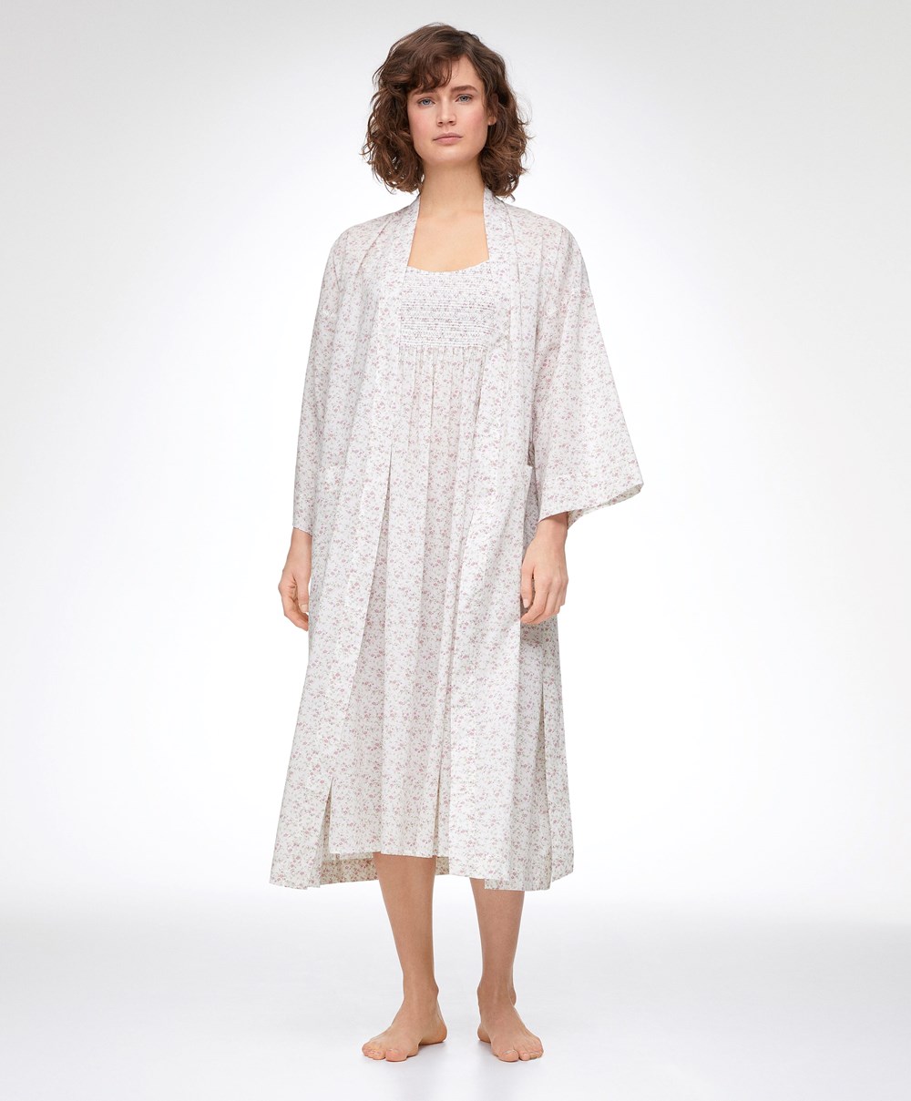 Oysho Floral Print 100% Pamut Dressing Gown Mid-rosette | DPEWOM-578