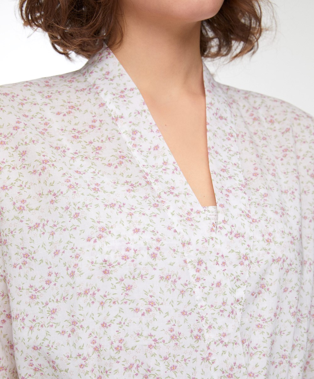 Oysho Floral Print 100% Pamut Dressing Gown Mid-rosette | STWUMO-108