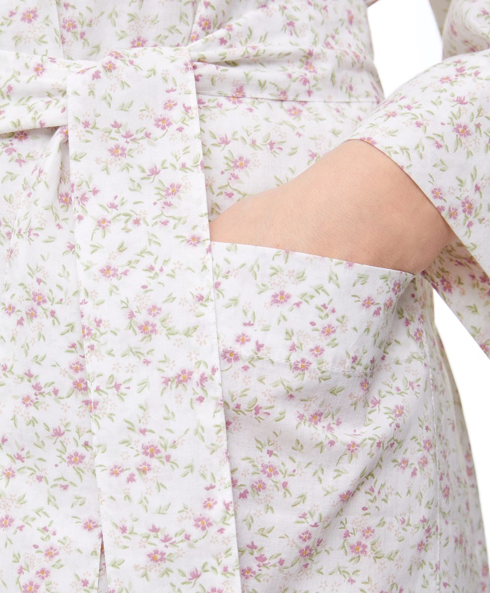 Oysho Floral Print 100% Pamut Dressing Gown Mid-rosette | STWUMO-108