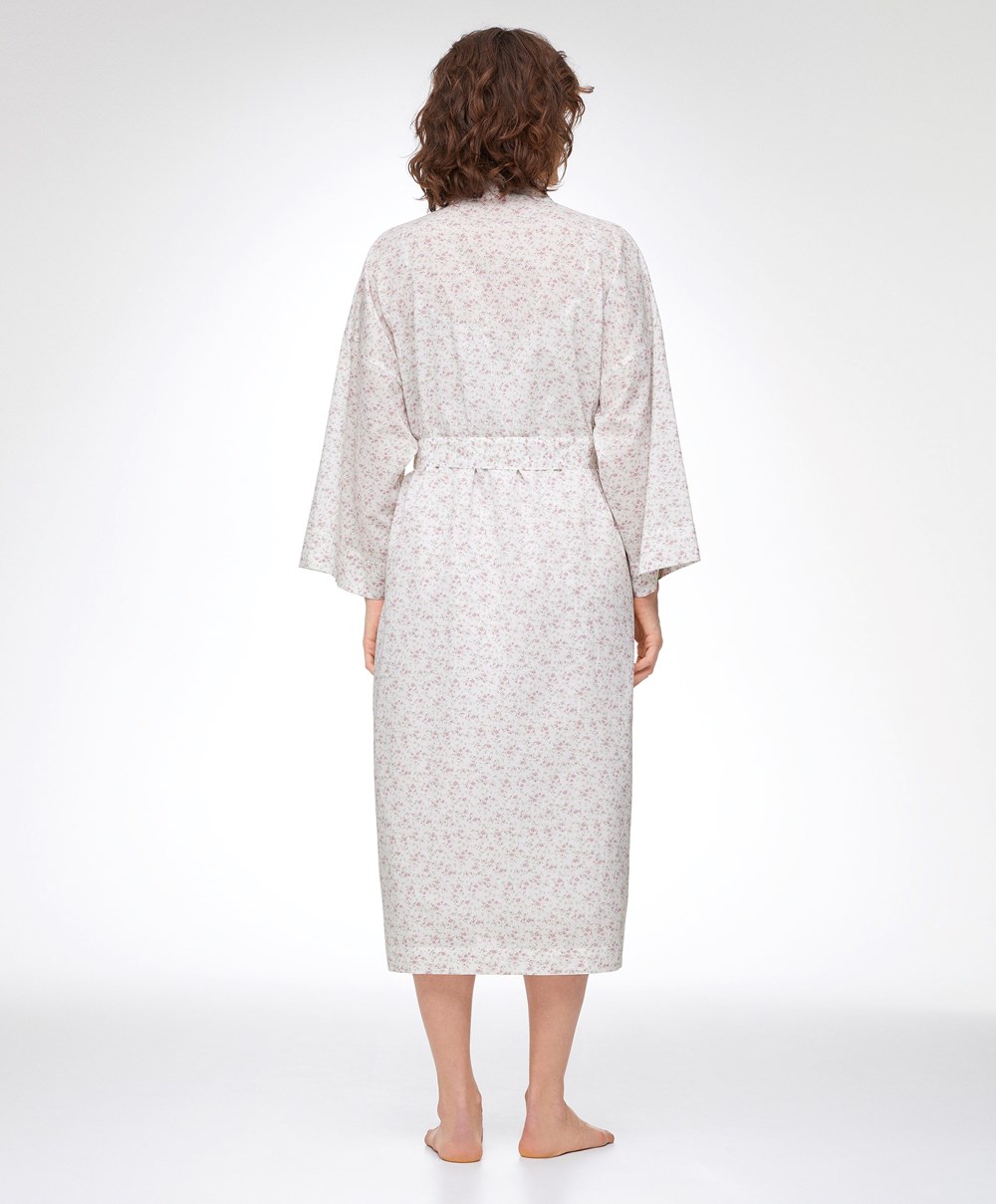 Oysho Floral Print 100% Pamut Dressing Gown Mid-rosette | STWUMO-108