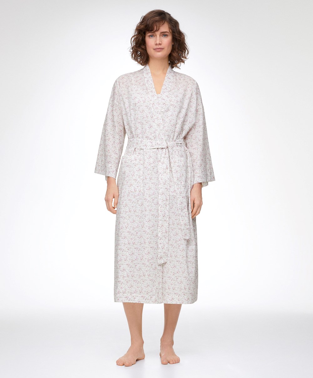 Oysho Floral Print 100% Pamut Dressing Gown Mid-rosette | STWUMO-108