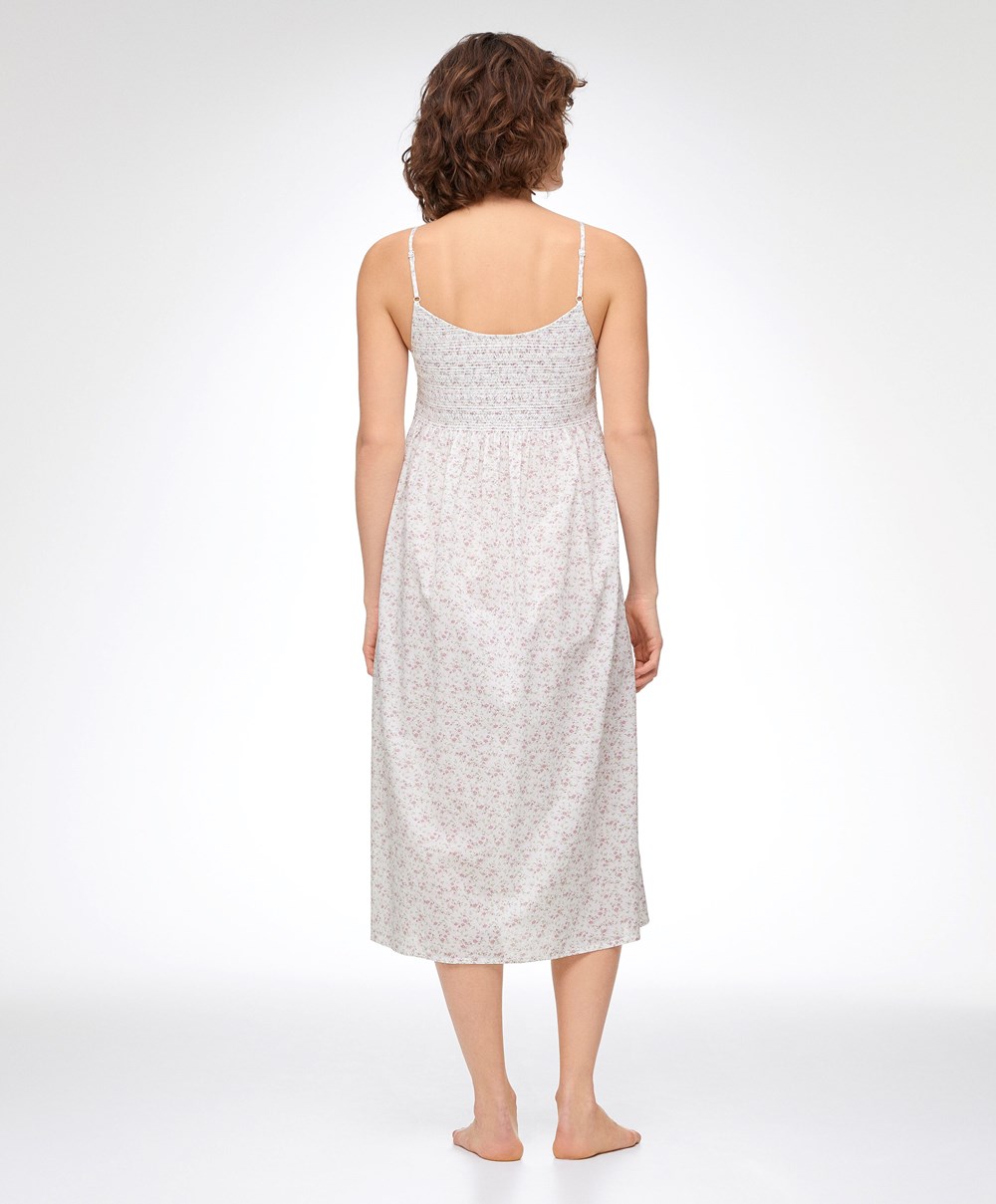 Oysho Floral Print 100% Pamut Midi Nightdress Mid-rosette | JHYNQD-176