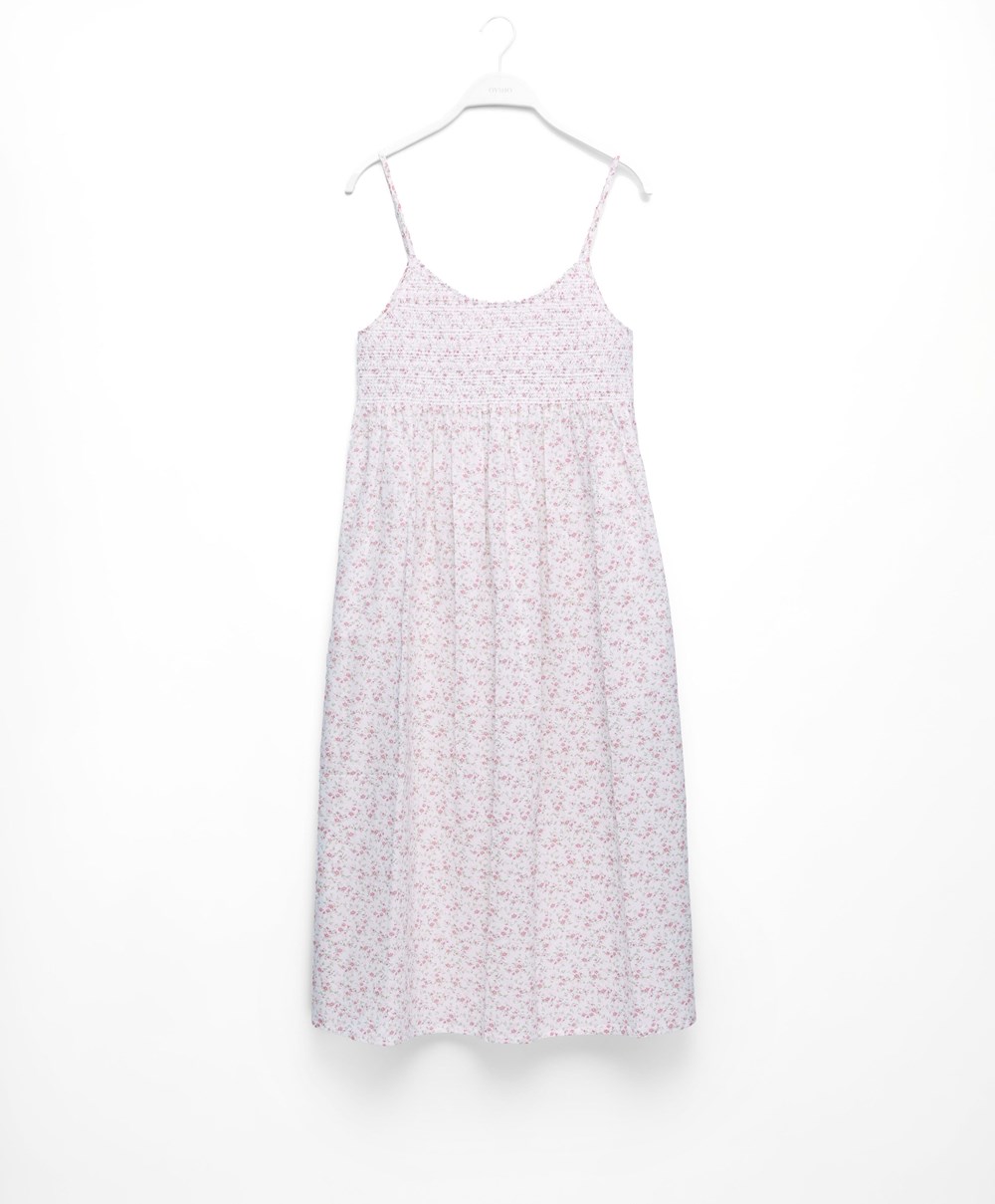 Oysho Floral Print 100% Pamut Midi Nightdress Mid-rosette | JHYNQD-176