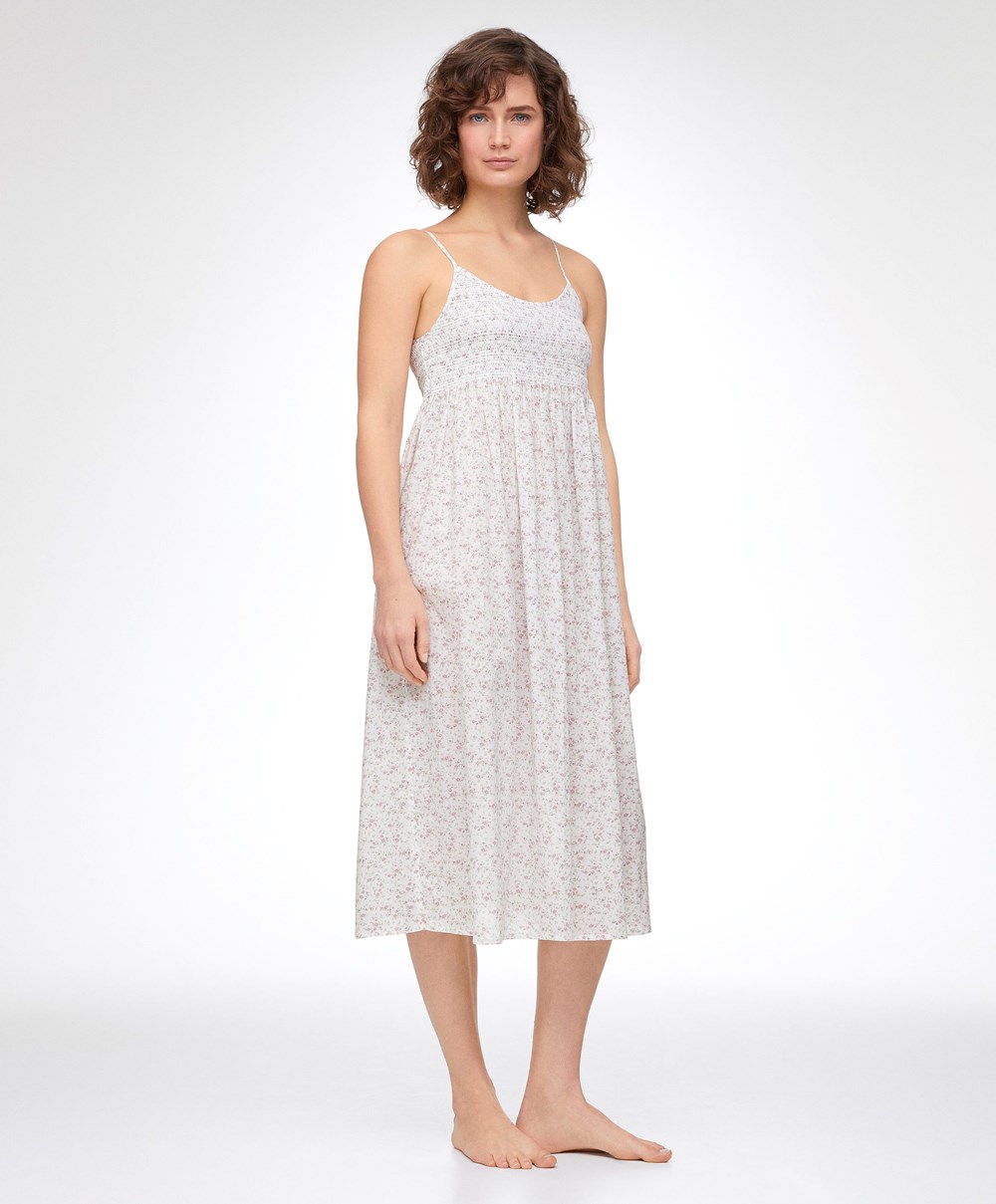 Oysho Floral Print 100% Pamut Midi Nightdress Mid-rosette | JHYNQD-176