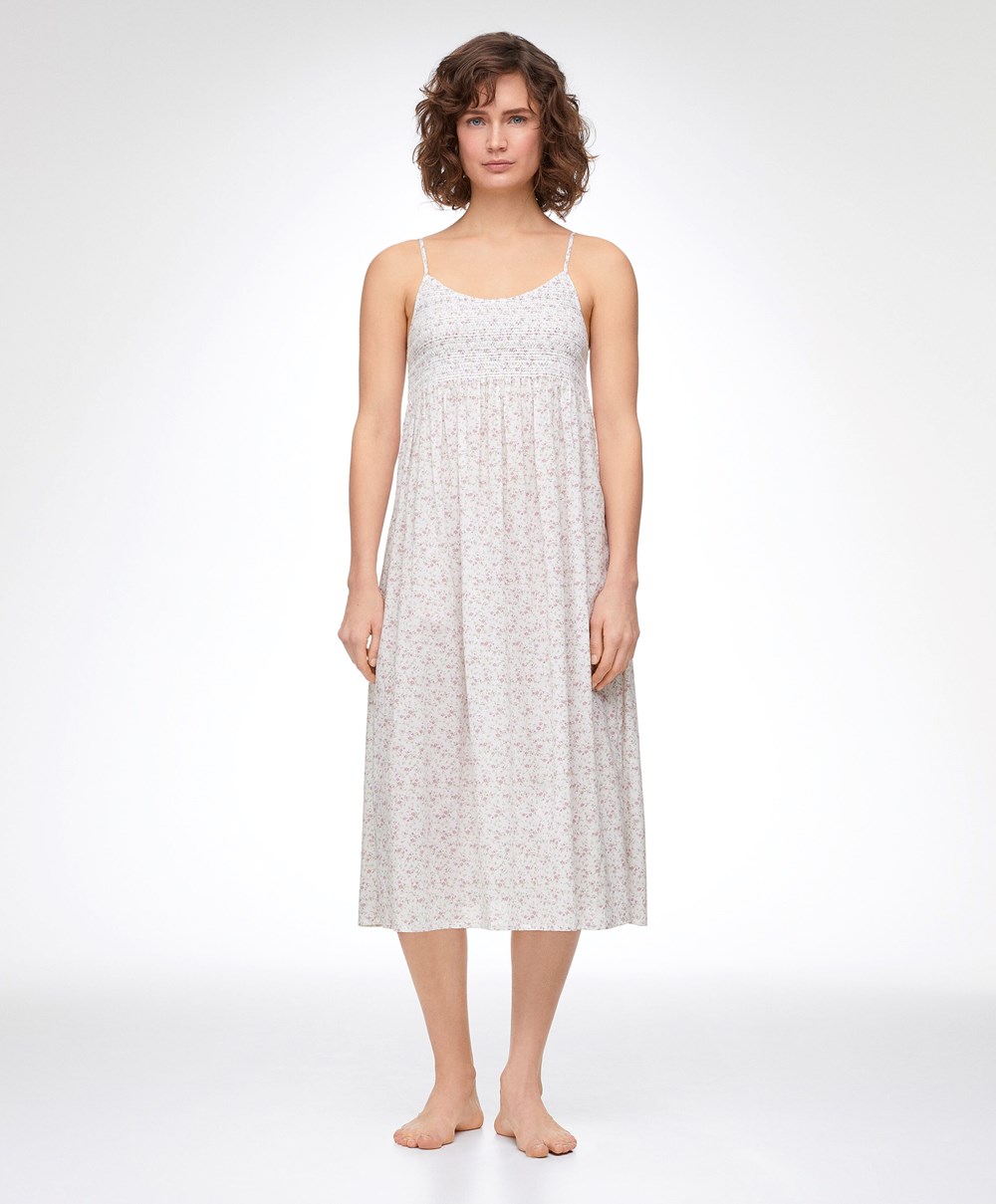 Oysho Floral Print 100% Pamut Midi Nightdress Mid-rosette | UEQCLJ-941