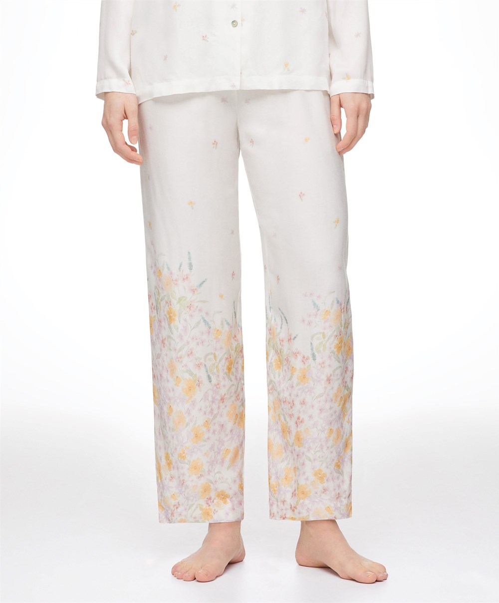 Oysho Floral Print Trousers Pale Mauve | KETCVO-549