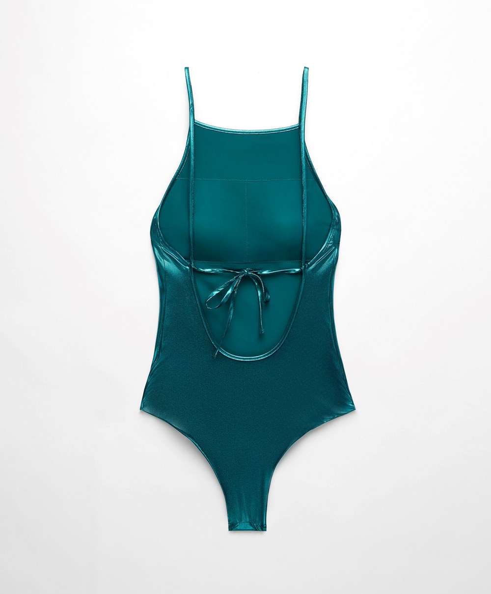 Oysho Foil Halter Swimsuit Zöld | VSOYDX-950