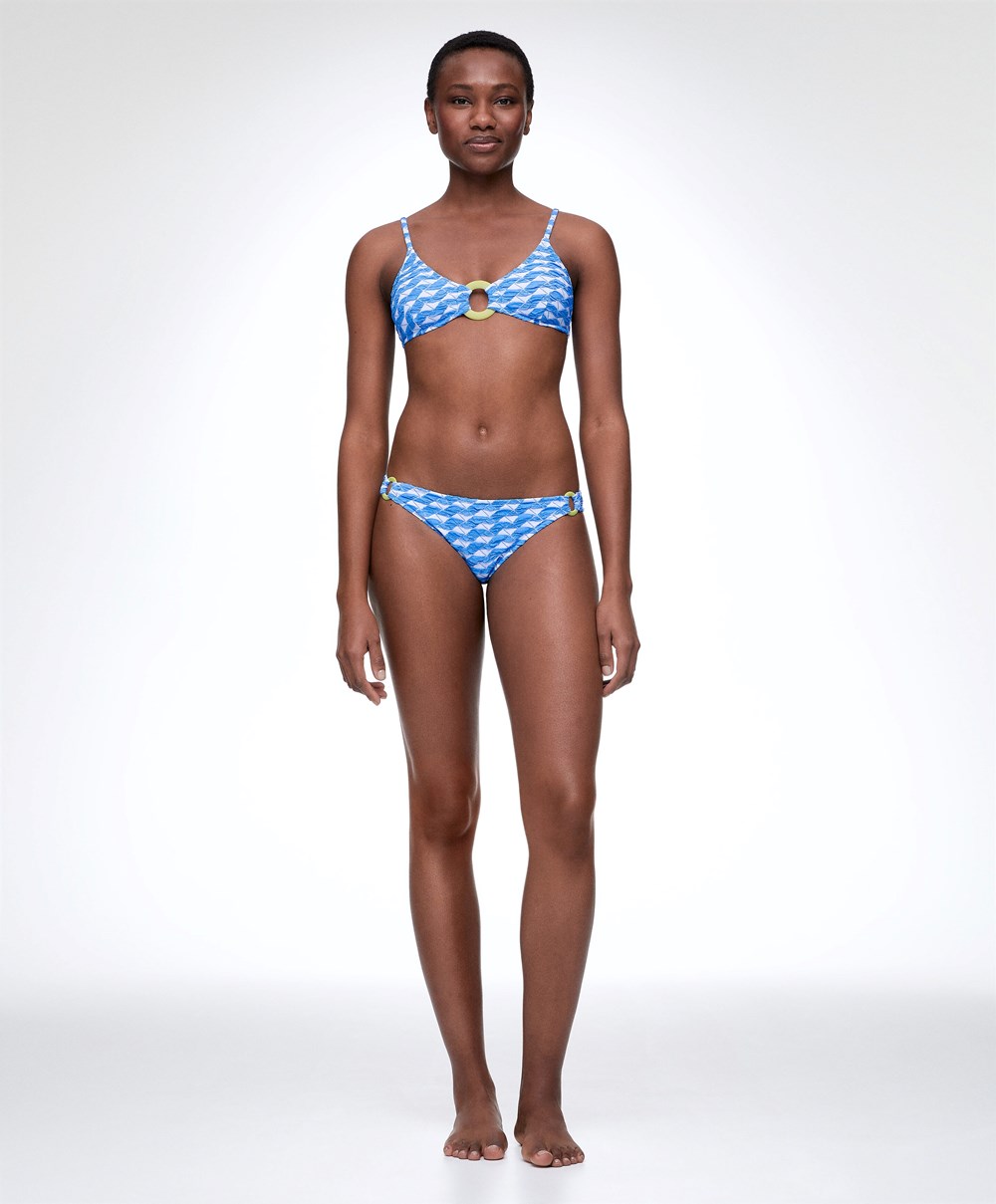 Oysho Geometric Jacquard Medium-coverage Bikini Briefs Kék | UQOXHK-569