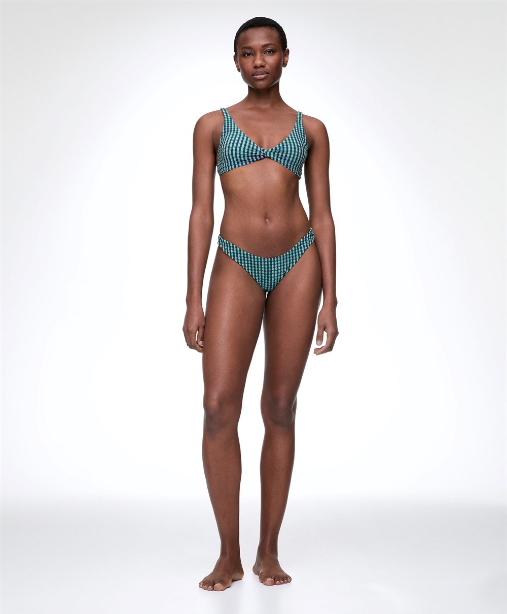 Oysho Gingham Halterneck Bikini Top Aquamarine | WUIDPF-950