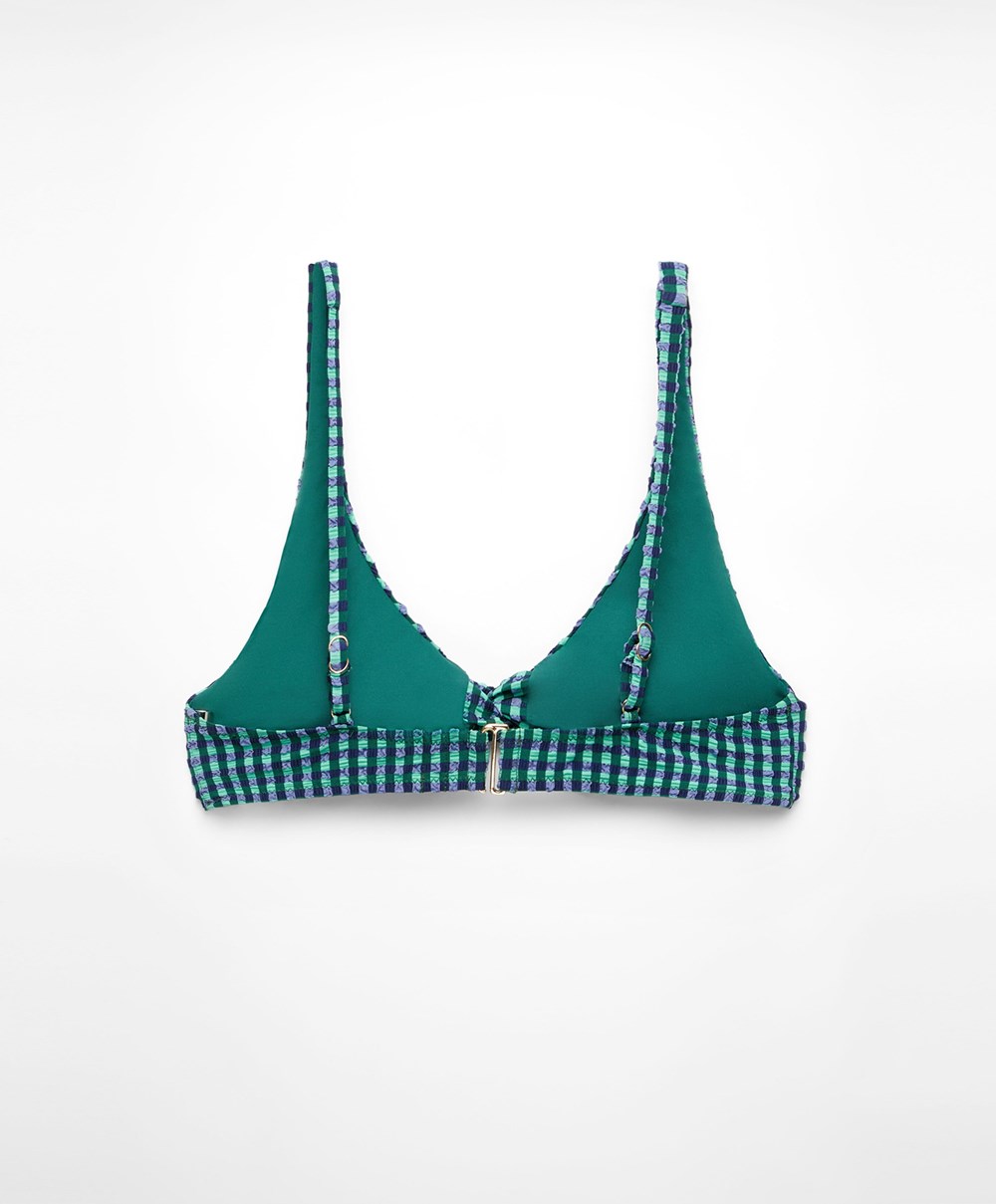 Oysho Gingham Halterneck Bikini Top Aquamarine | WUIDPF-950