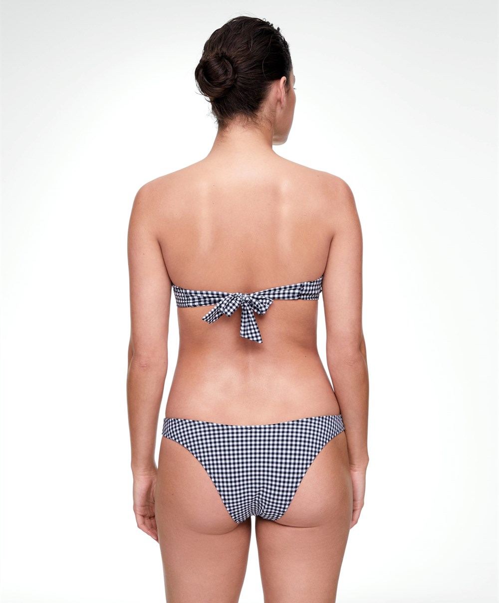 Oysho Gingham Ruched Bikini Top Fekete | XZRWTP-308