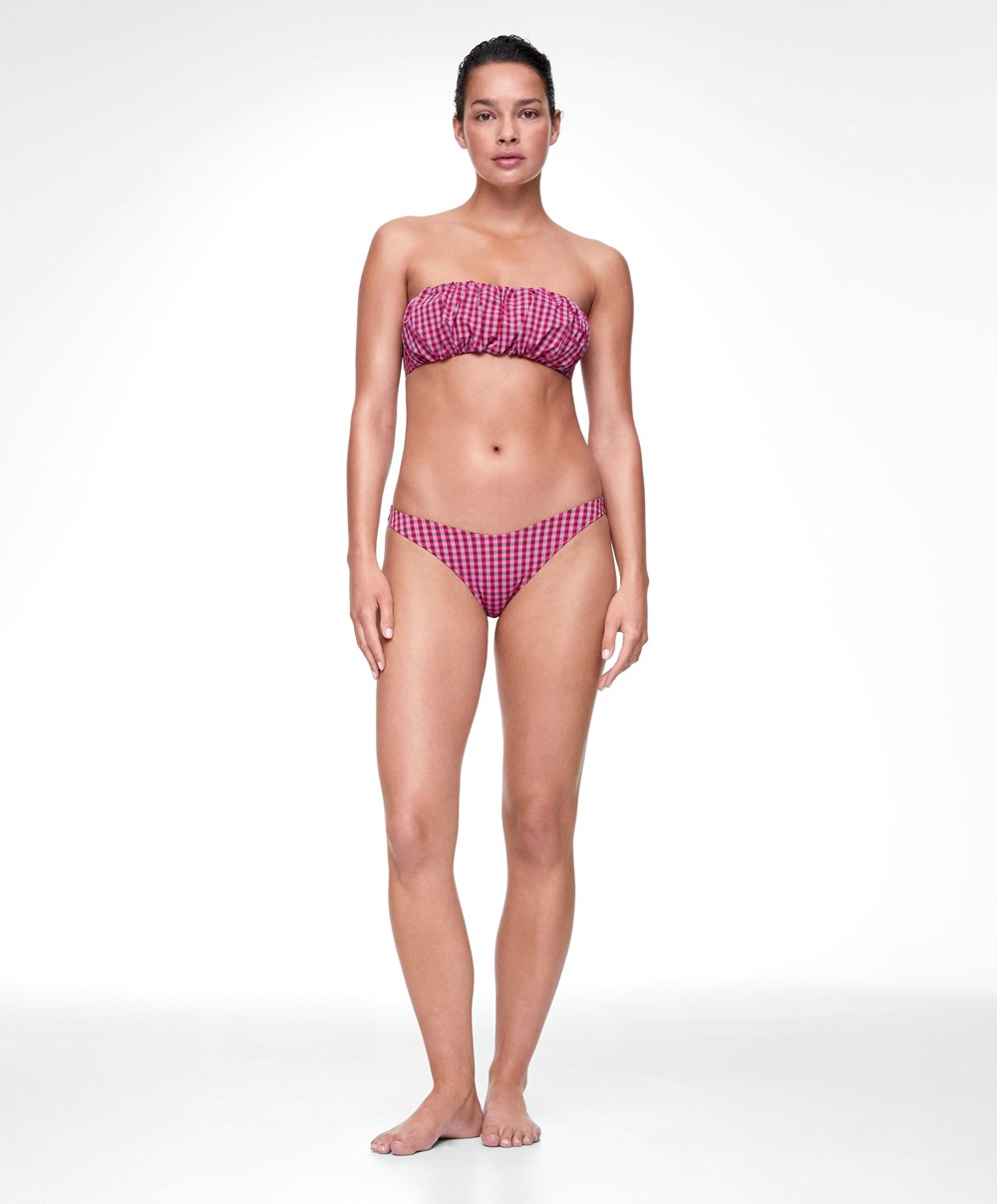 Oysho Gingham Ruched Bikini Top Piros | INJMTE-394