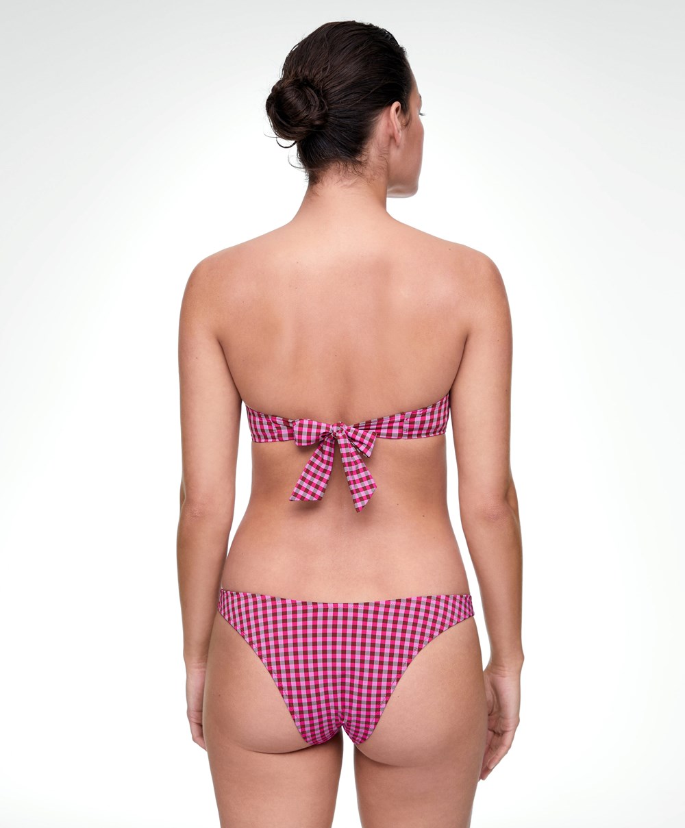 Oysho Gingham Ruched Bikini Top Piros | INJMTE-394