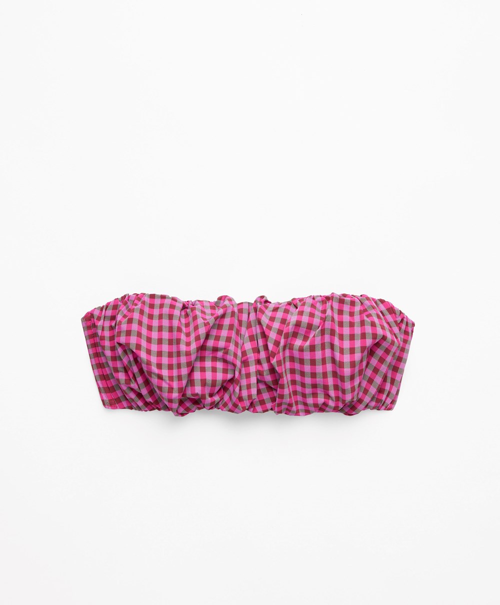 Oysho Gingham Ruched Bikini Top Piros | INJMTE-394