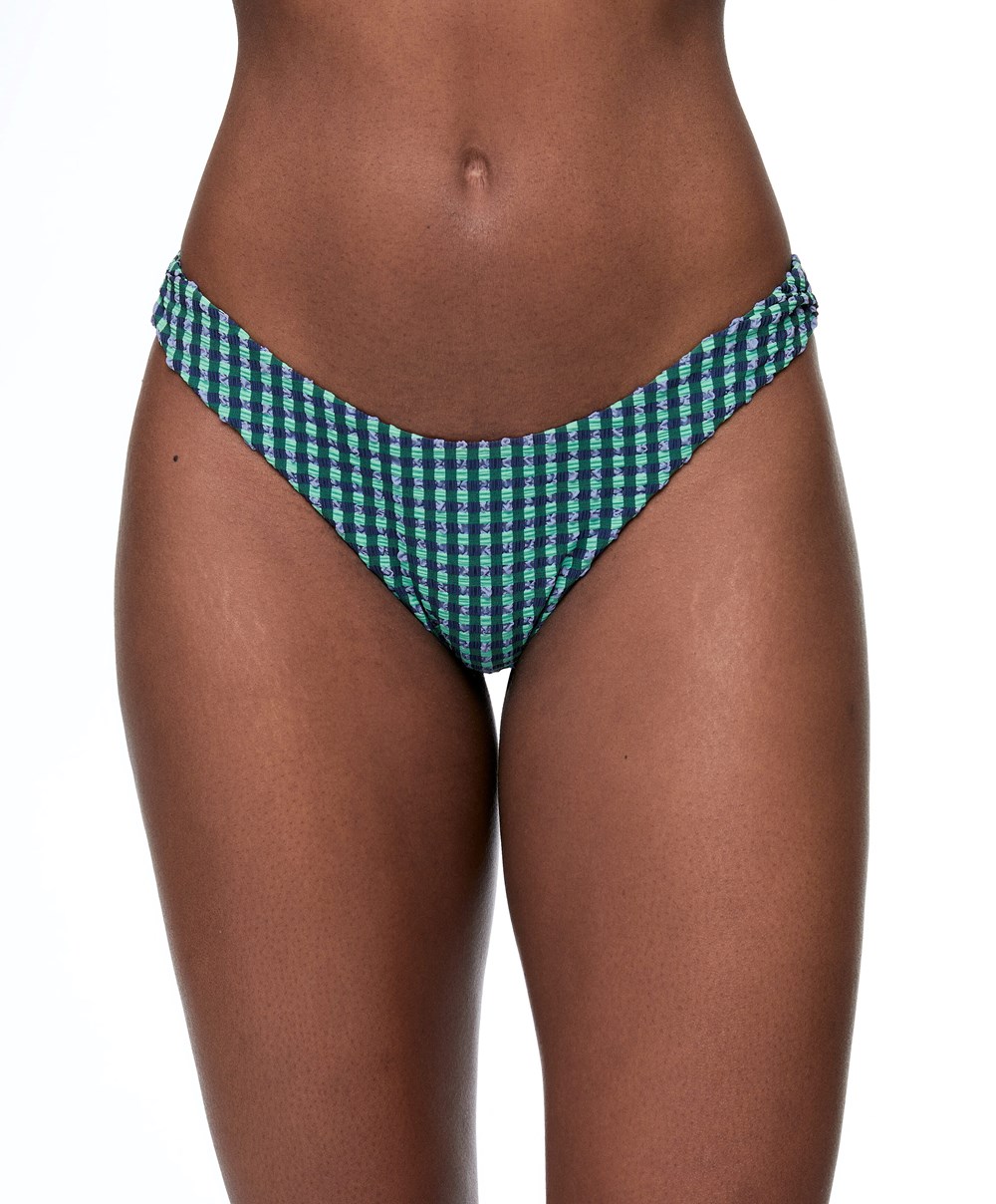 Oysho Gingham U-cut Mid-rise Bikini Briefs Aquamarine | CPUBOQ-285