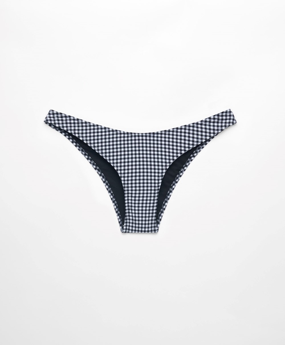 Oysho Gingham U-cut Mid-rise Bikini Briefs Fekete | FMGTQB-635