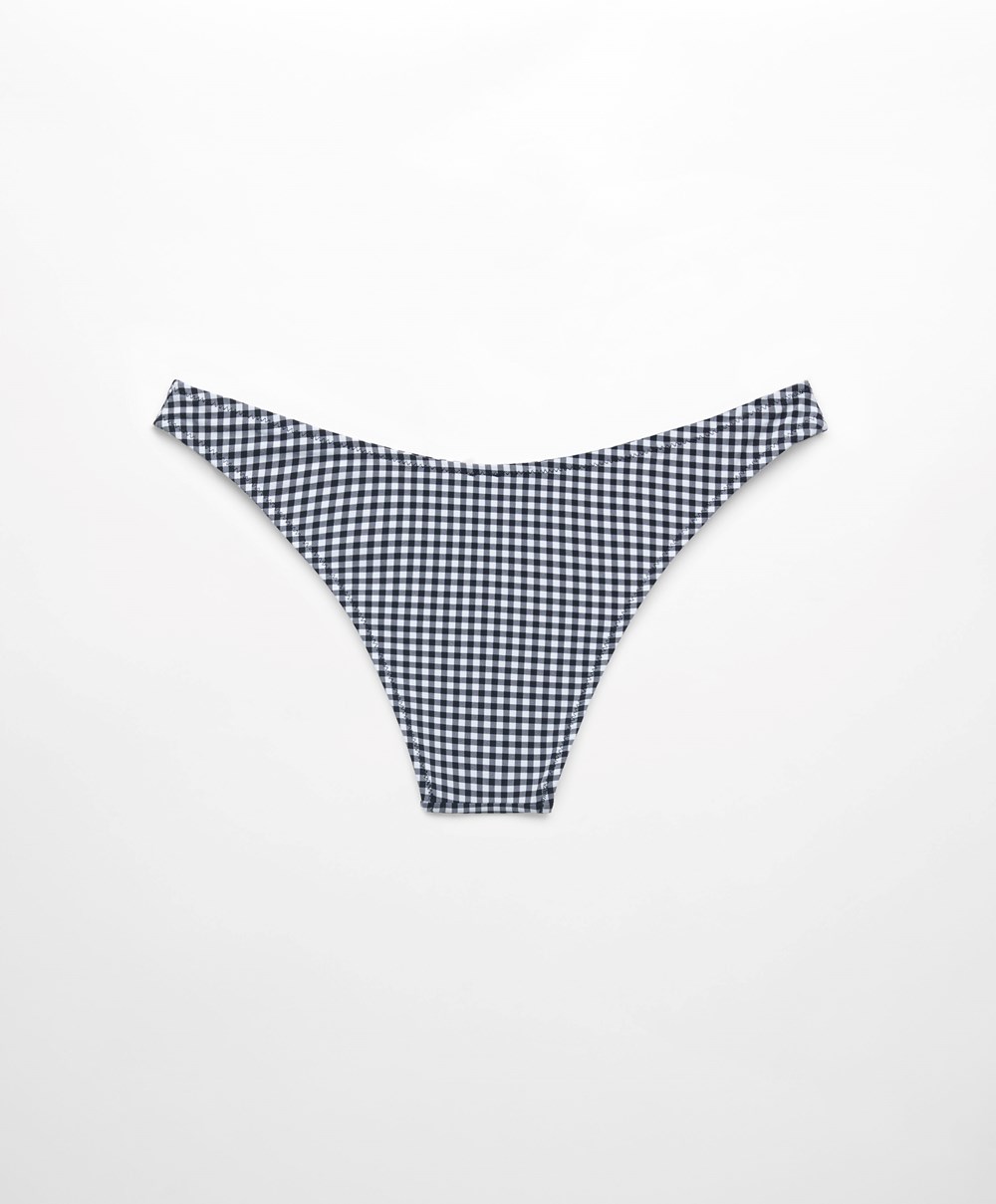 Oysho Gingham U-cut Mid-rise Bikini Briefs Fekete | FMGTQB-635