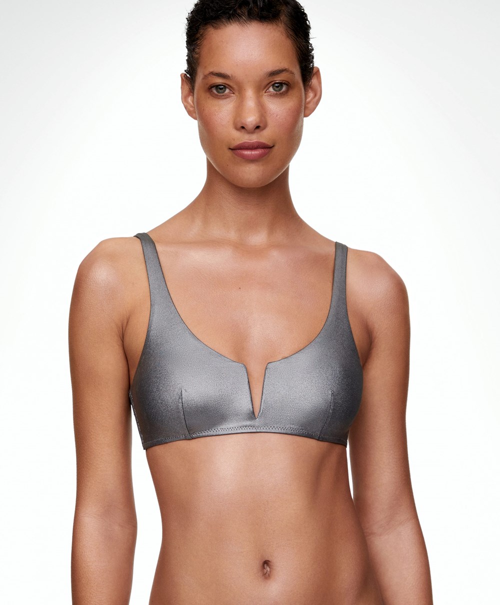 Oysho Halterneck-style Bikini Top With V-neck Titán | IDRZVH-974