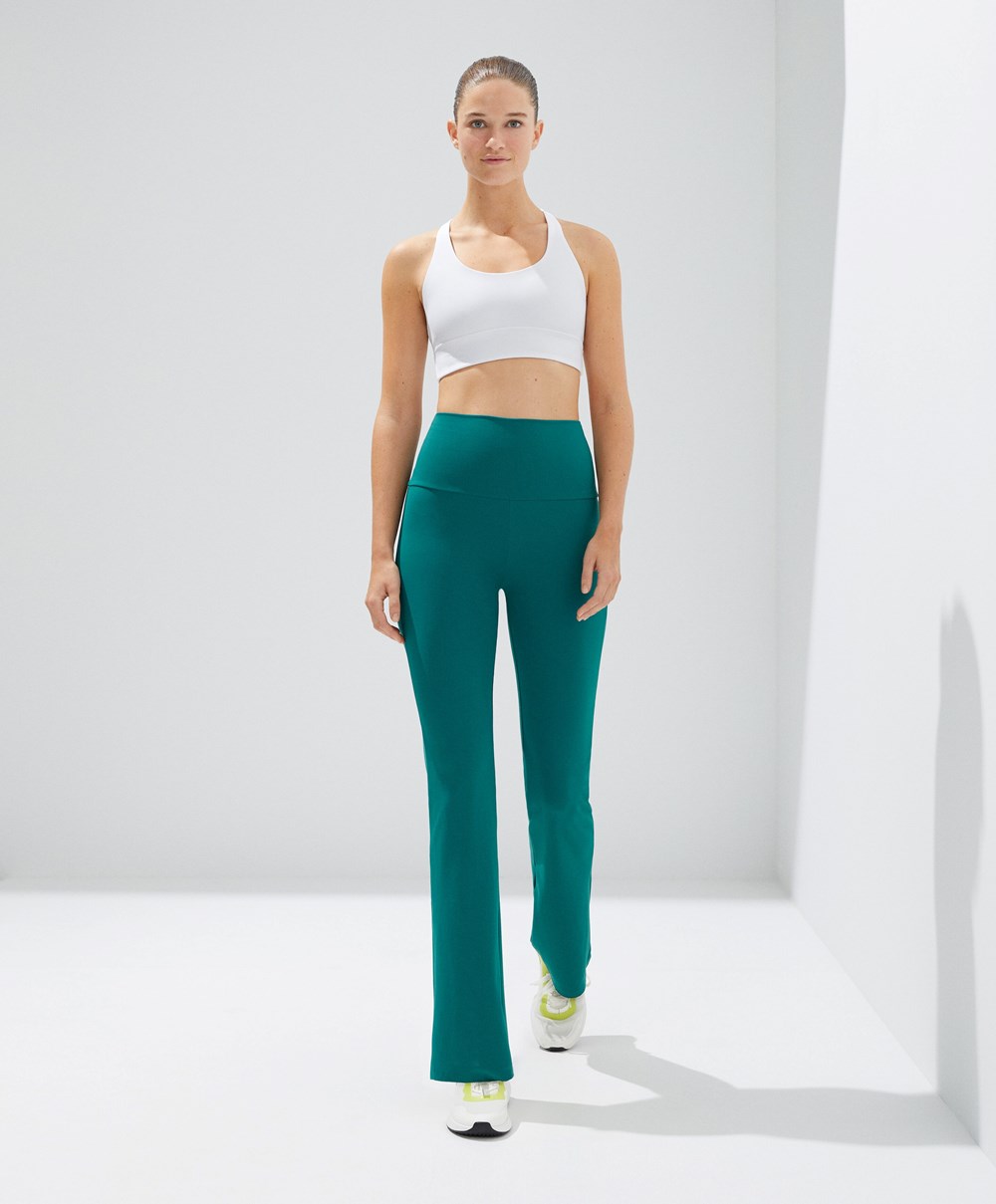 Oysho High-rise Comfortlux Flare Trousers Zöld | KIZEXN-094