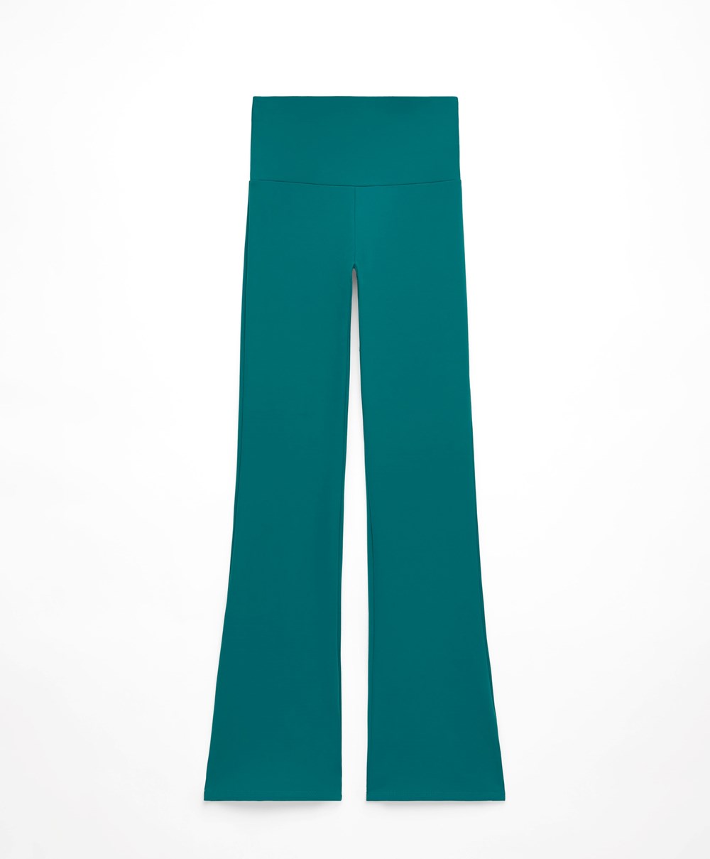 Oysho High-rise Comfortlux Flare Trousers Zöld | KIZEXN-094