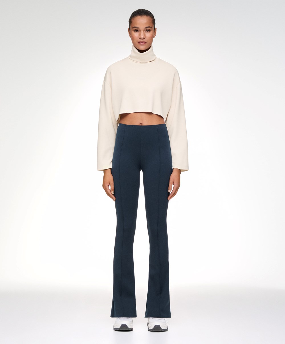 Oysho High-strength Fabric Flare Trousers Sötétkék | HJCOIT-263