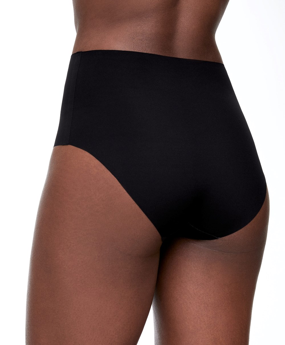 Oysho High-waisted Invisible Laser-cut Briefs Fekete | PLBETC-219