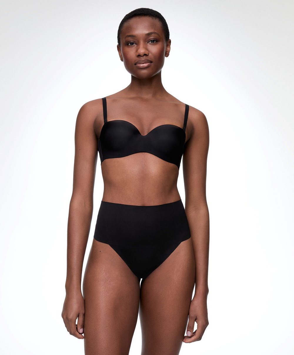 Oysho High-waisted Invisible Laser-cut Tanga Fekete | SBOMPF-409