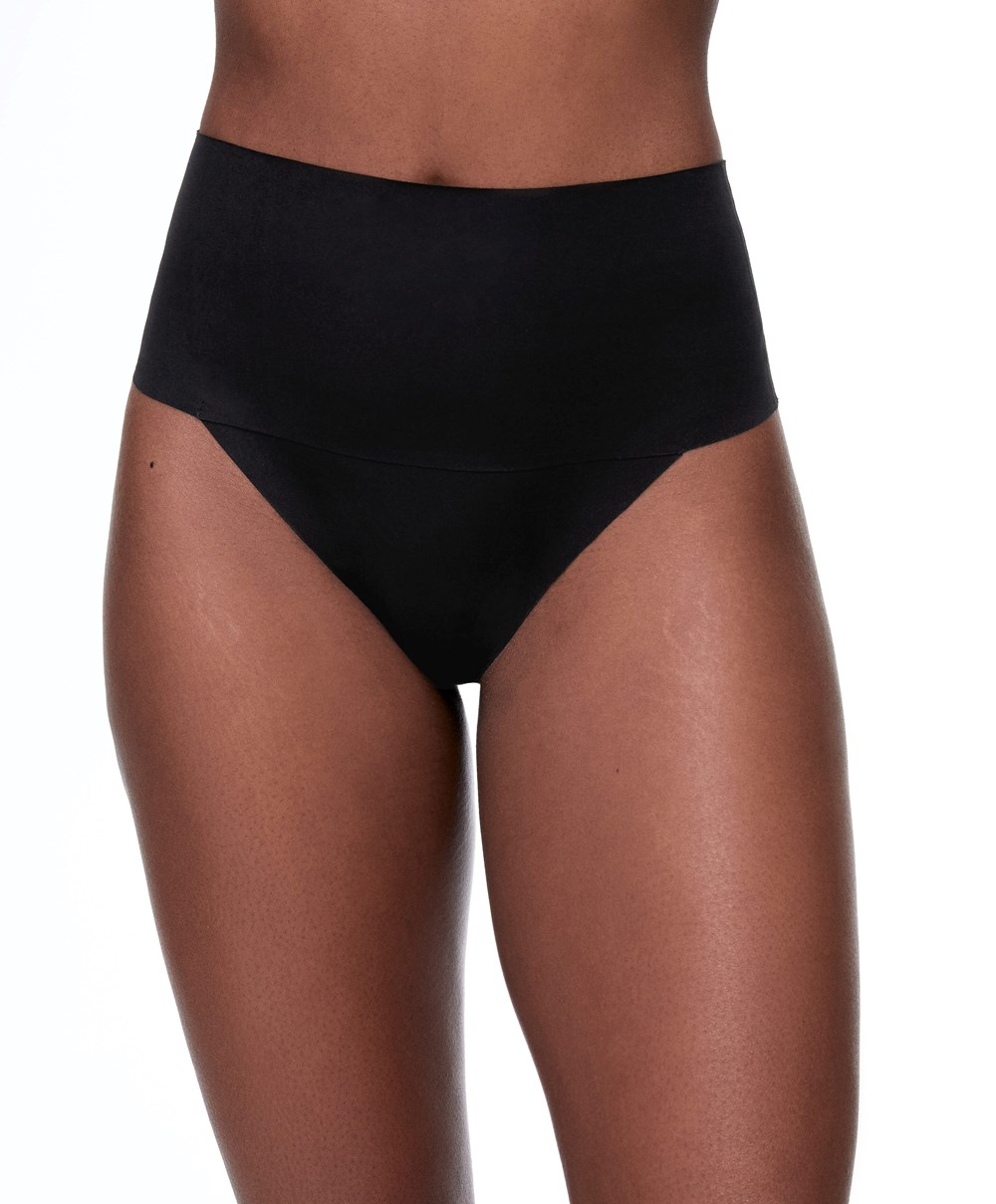 Oysho High-waisted Invisible Laser-cut Tanga Fekete | SBOMPF-409