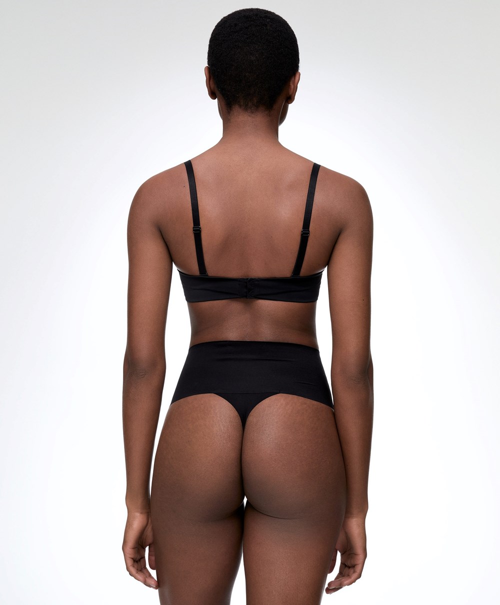 Oysho High-waisted Invisible Laser-cut Tanga Fekete | SBOMPF-409