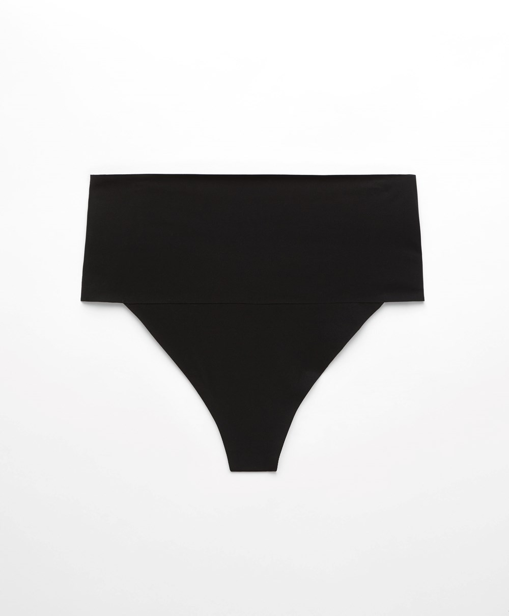 Oysho High-waisted Invisible Laser-cut Tanga Fekete | SBOMPF-409