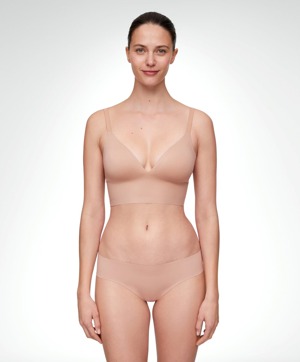 Oysho Invisible Laser-cut Triangle Bra Top With Low Back Bézs | NBMSUE-893