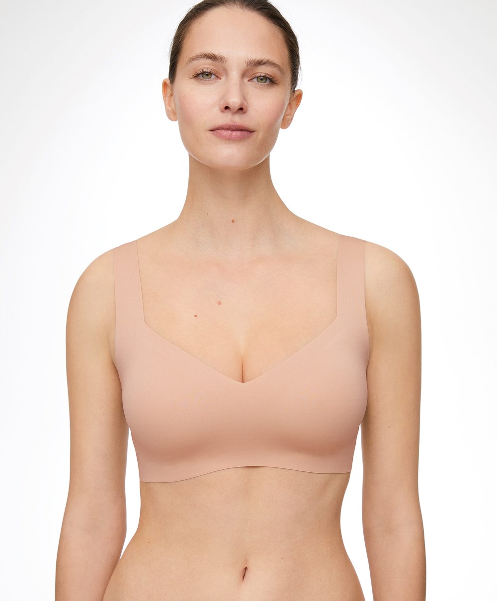 Oysho Invisible Laser-cut V-neck Bra Bézs | FCEJLM-602